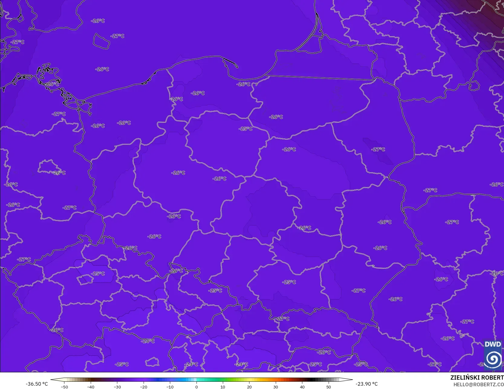 ICON modelo - Polonia, Temperatura a 500 hPa