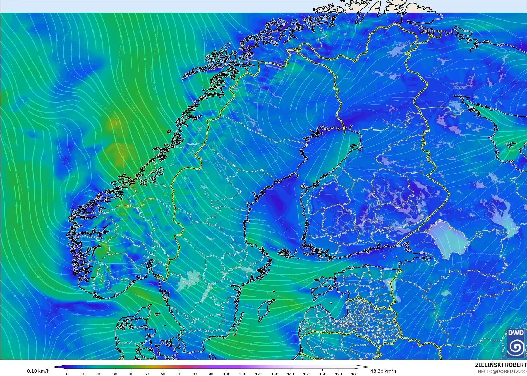 ICON modelo - Escandinavia, Viento a 10 m