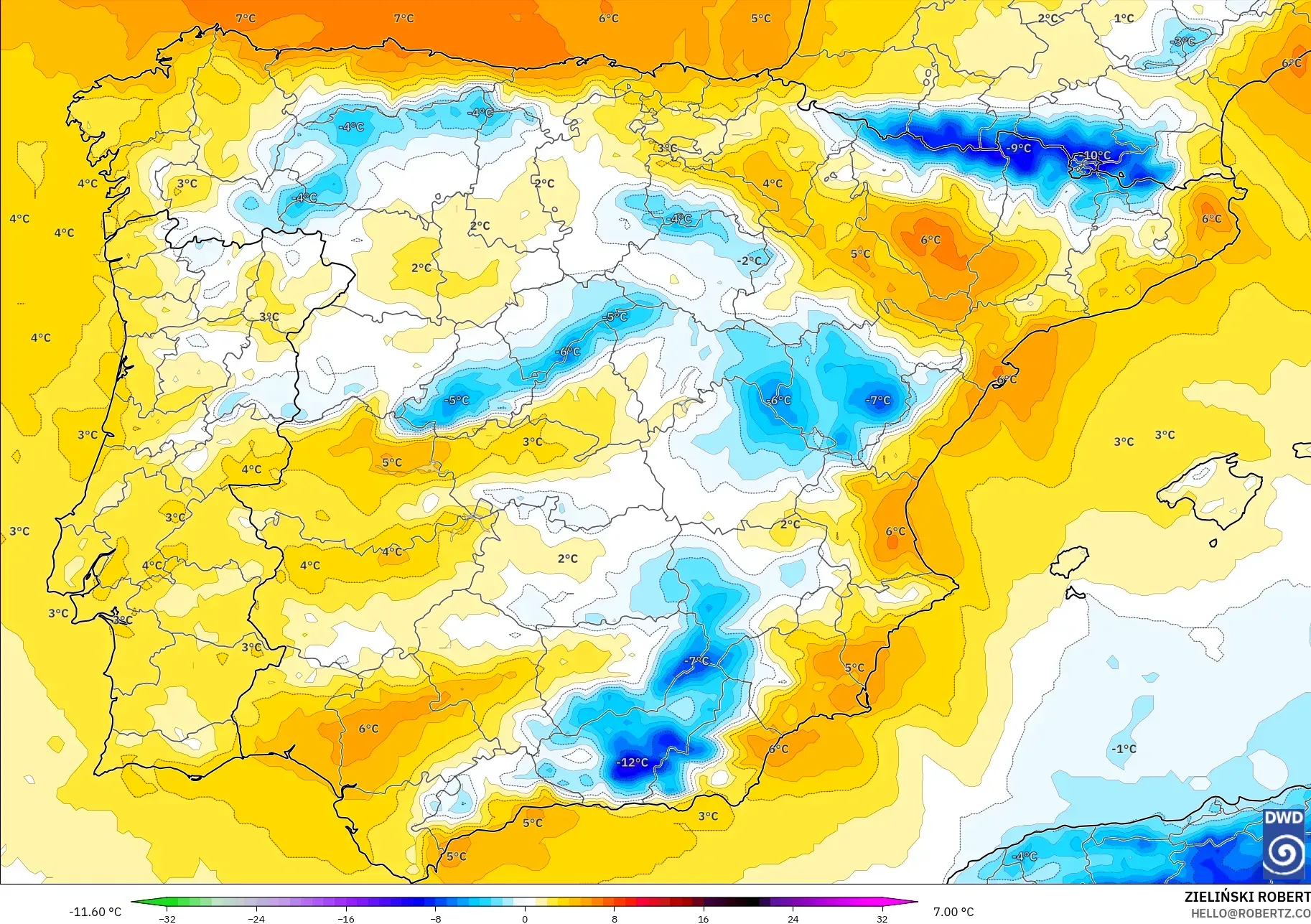ICON modelo - España, Anomalía de temperatura a 850 hPa