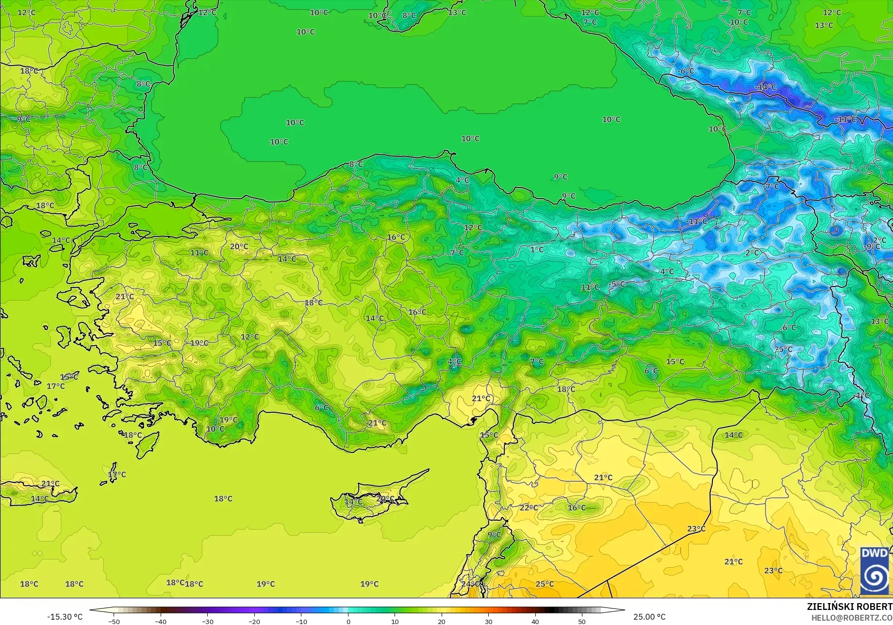 ICON modelo - Turquía, Temperatura a 2 m