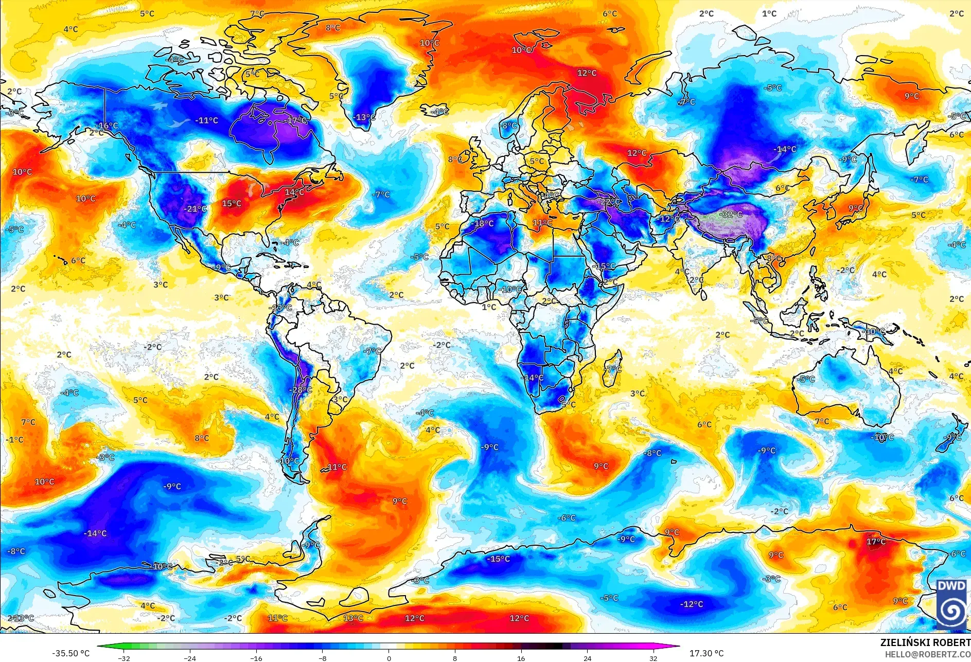 ICON modelo - Mundo, Anomalía de temperatura a 850 hPa