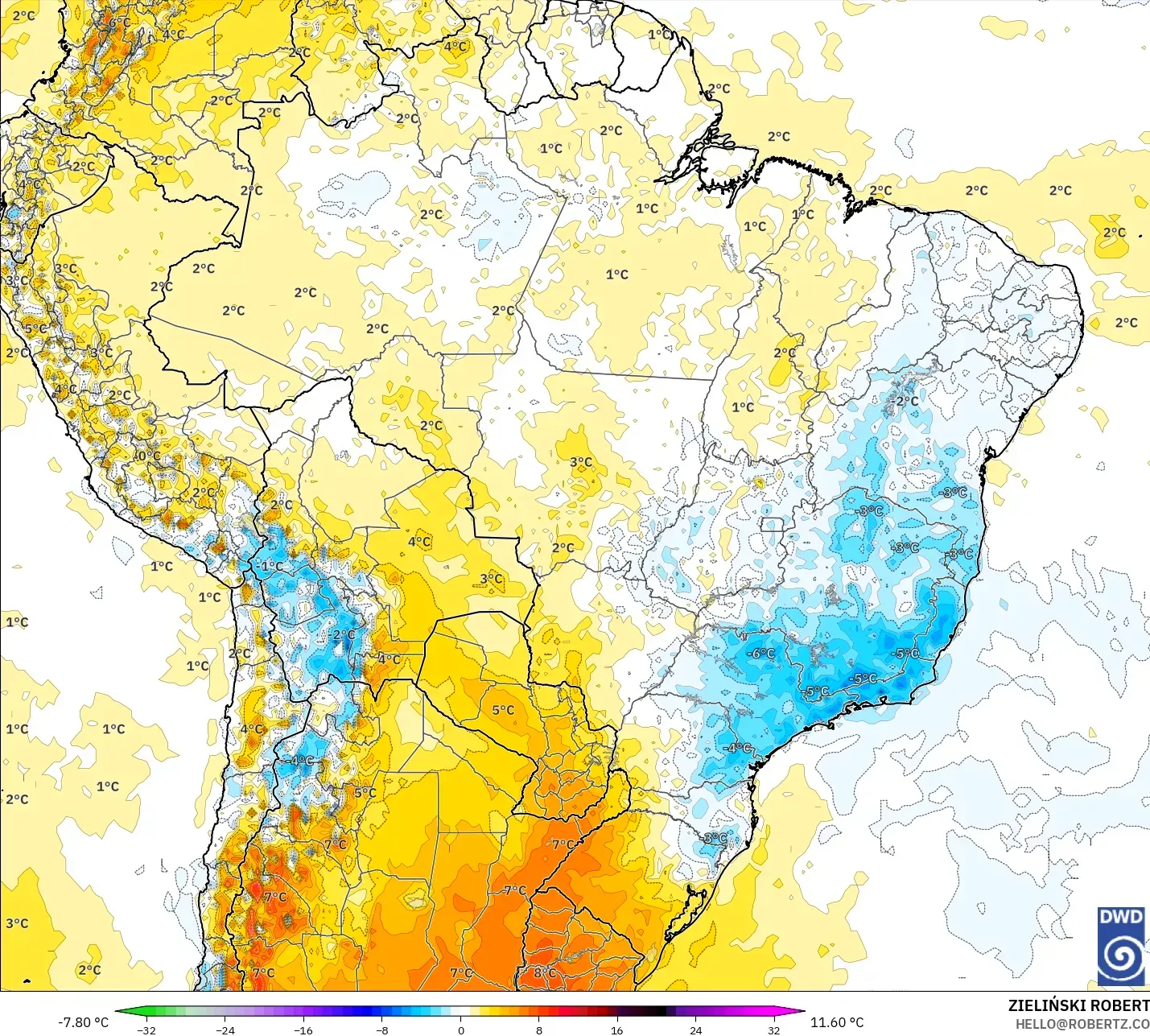 ICON modelo - Brasil, Anomalía de temperatura a 2 m
