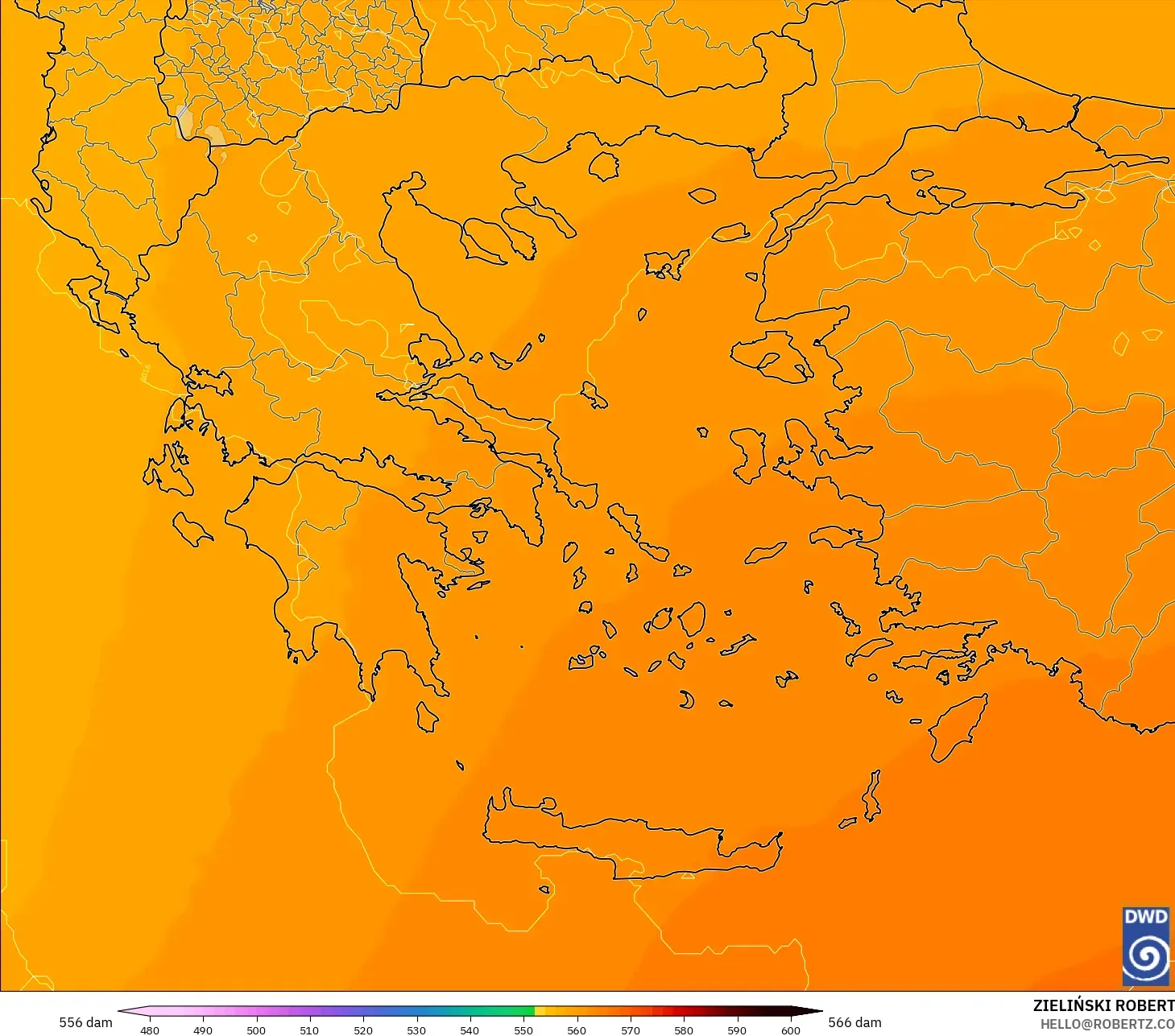 ICON modelo - Grecia, Altura geopotencial a 500 hPa