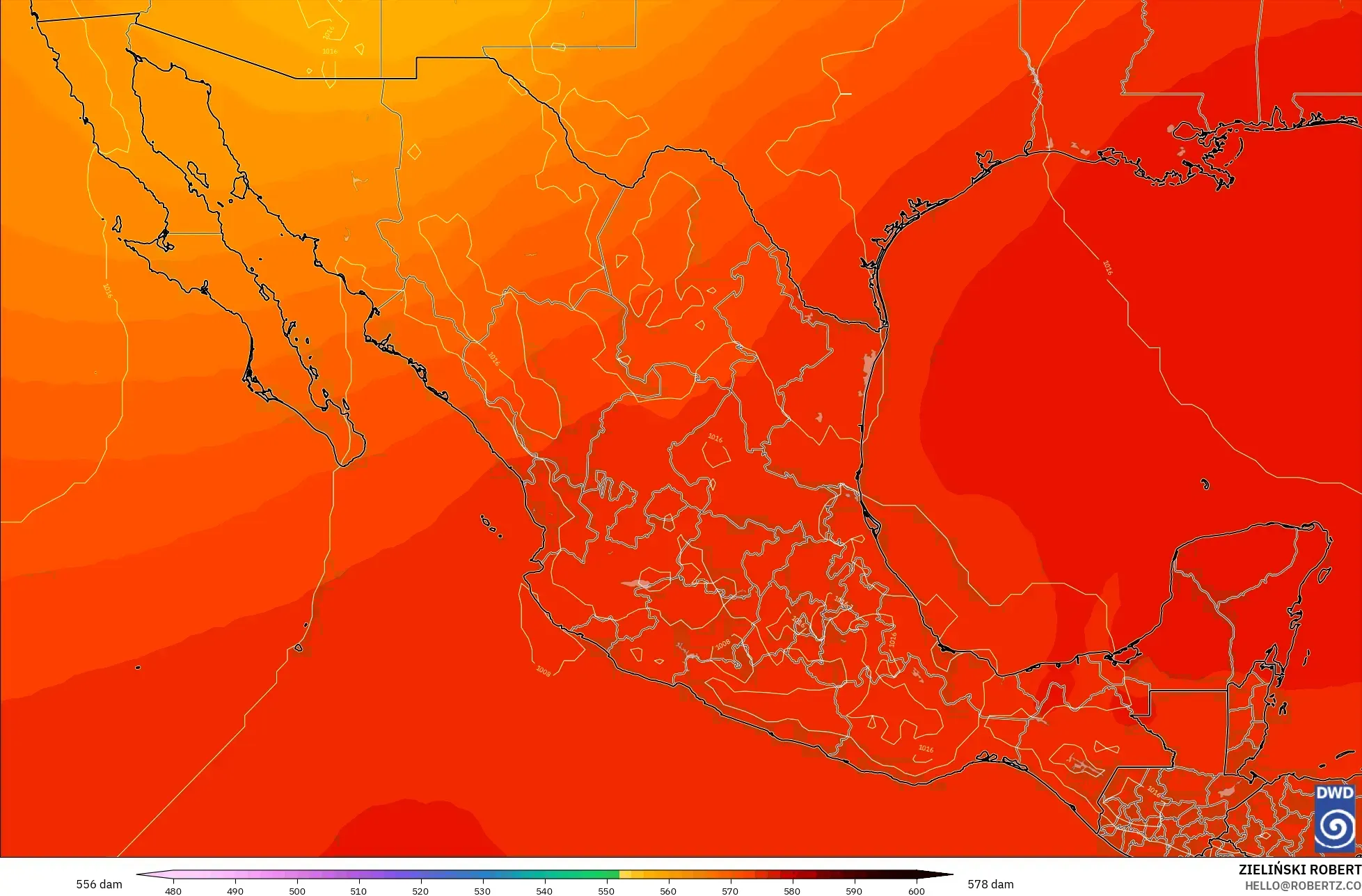 ICON modelo - México, Altura geopotencial a 500 hPa