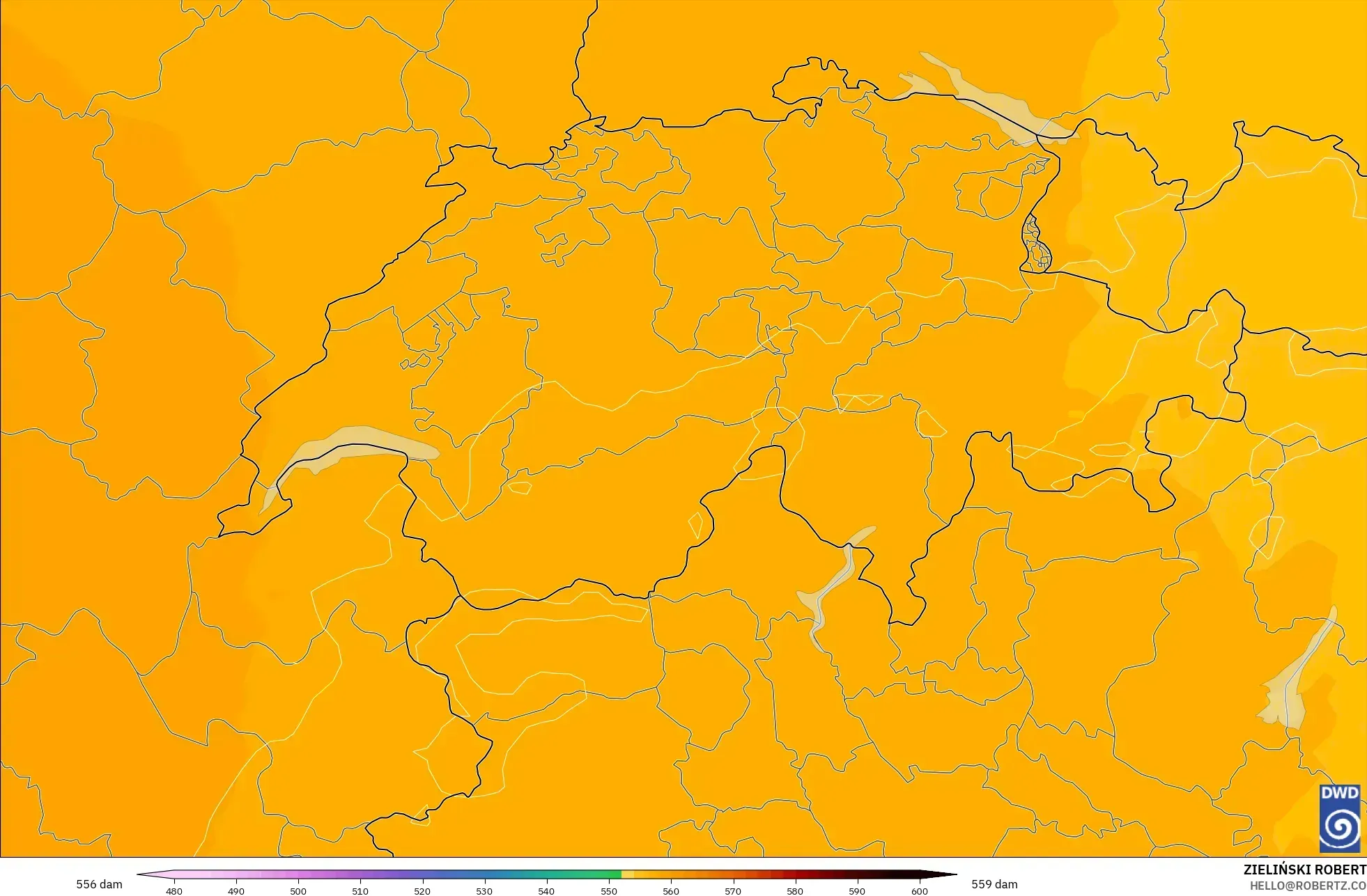 ICON modelo - Suiza, Altura geopotencial a 500 hPa