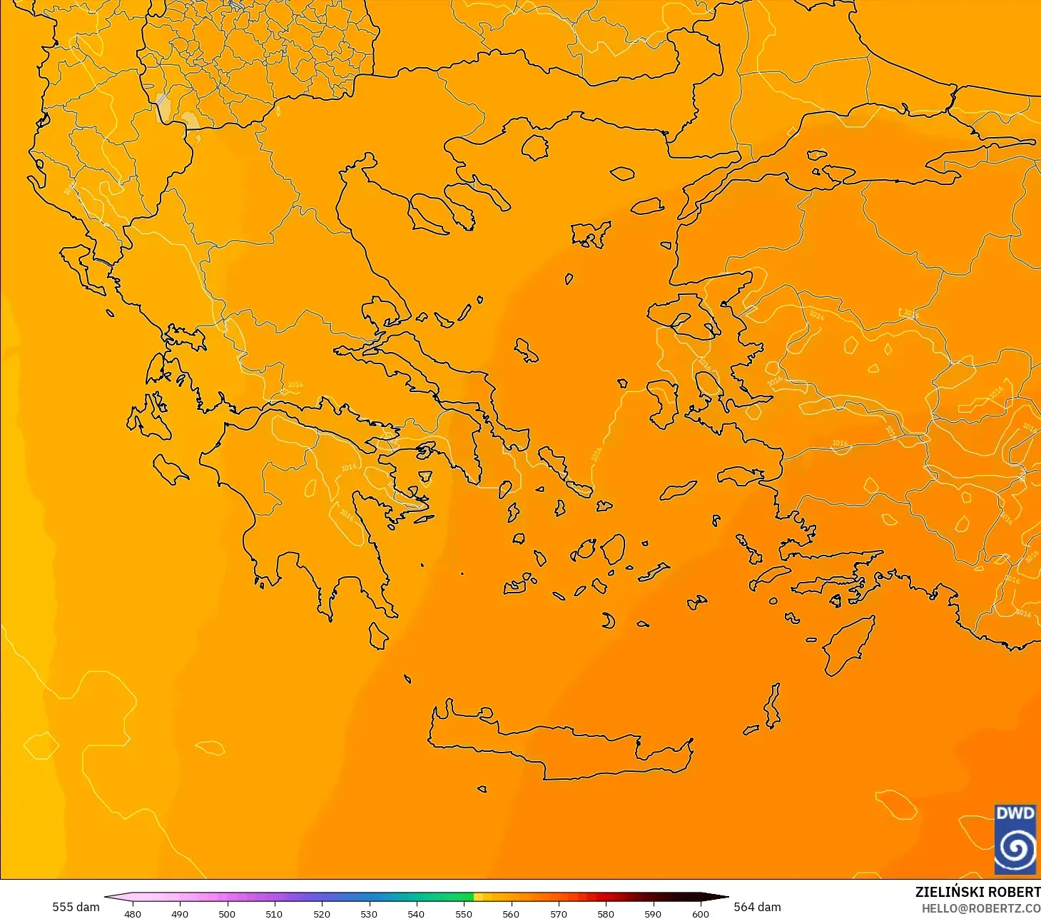 ICON modelo - Grecia, Altura geopotencial a 500 hPa