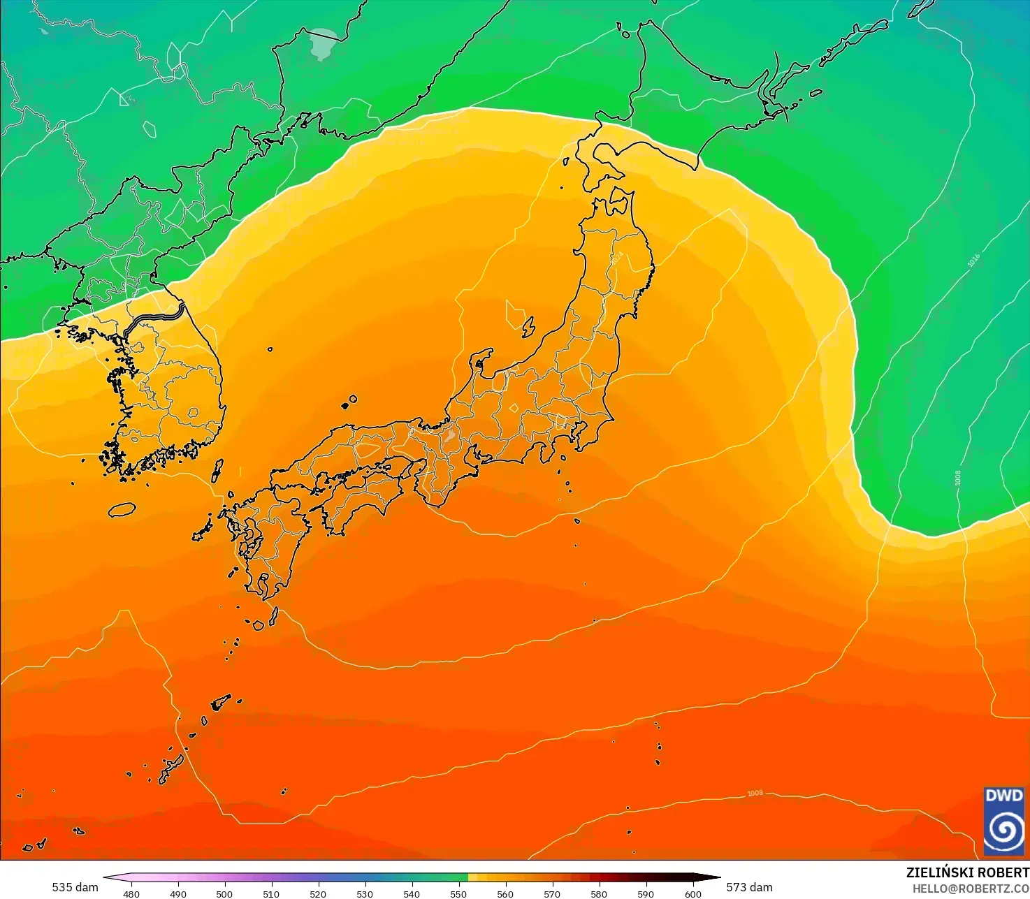 ICON modelo - Japón, Altura geopotencial a 500 hPa
