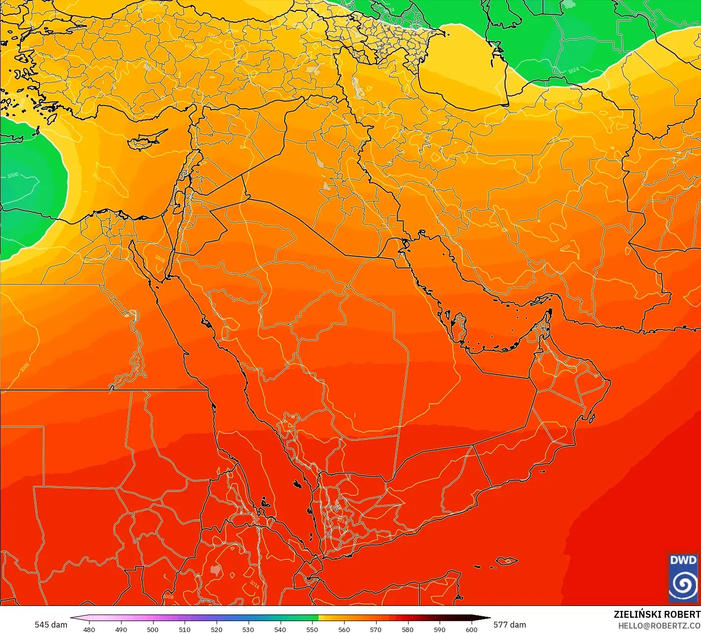 ICON modelo - Oriente Medio, Altura geopotencial a 500 hPa