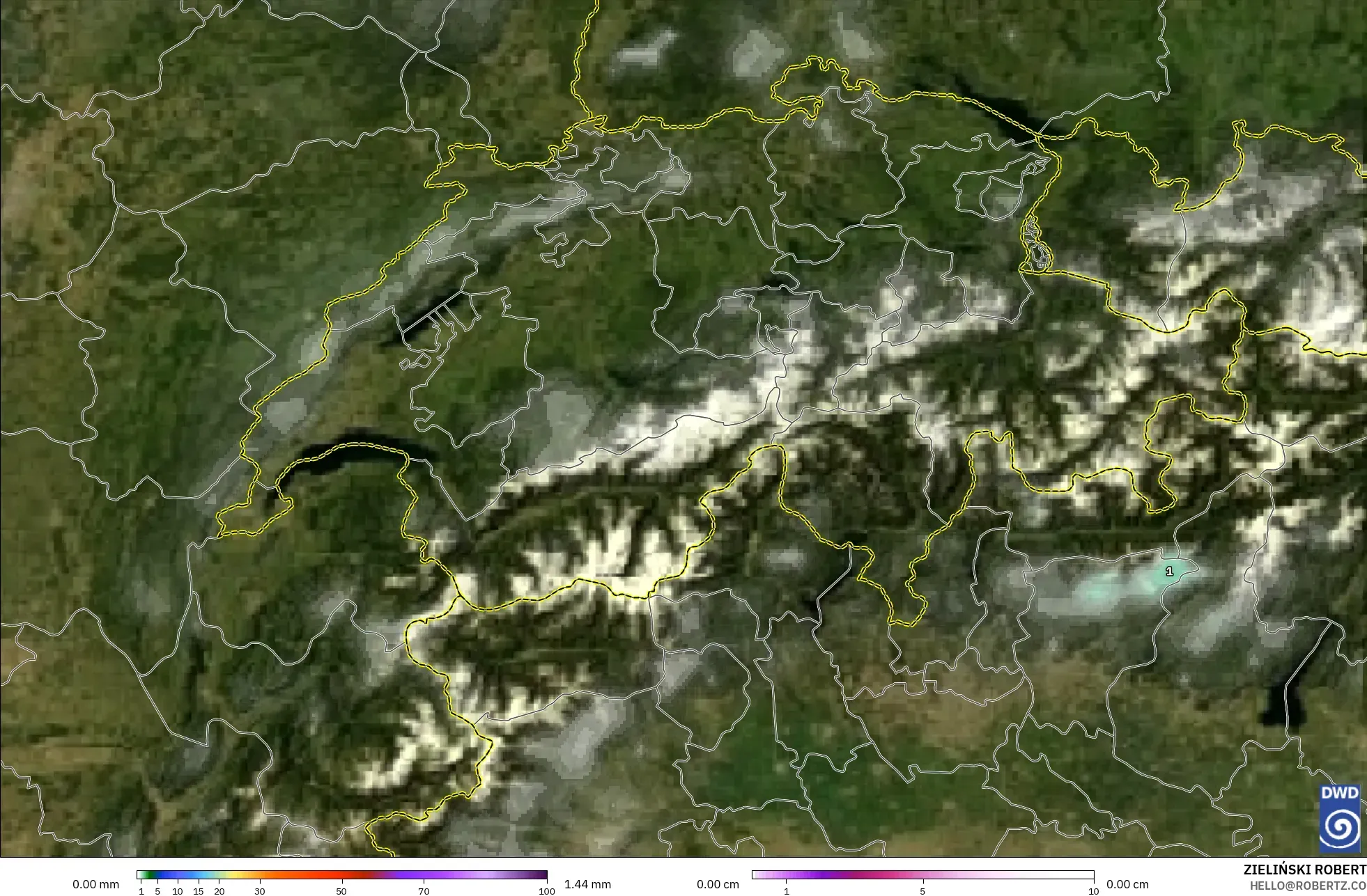 ICON modelo - Suiza, Precipitación, nubes y presión