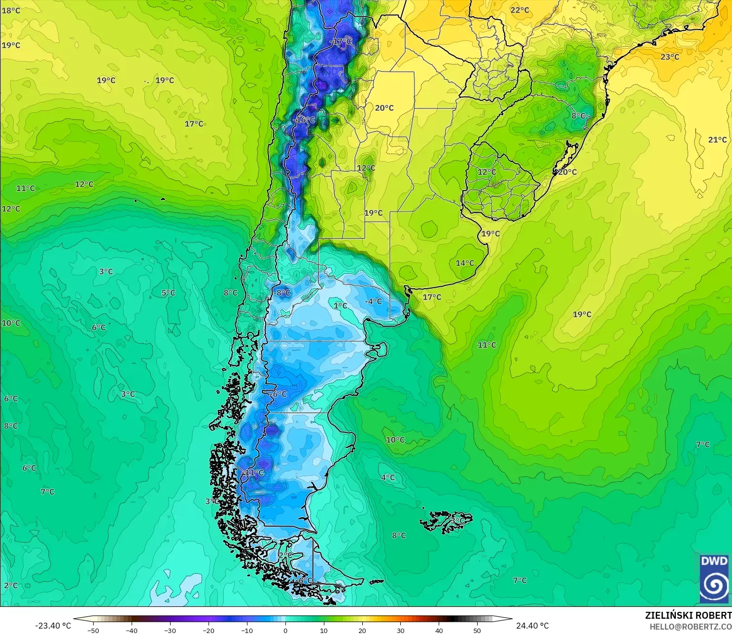 ICON modelo - Argentina, Punto de rocío a 2 m