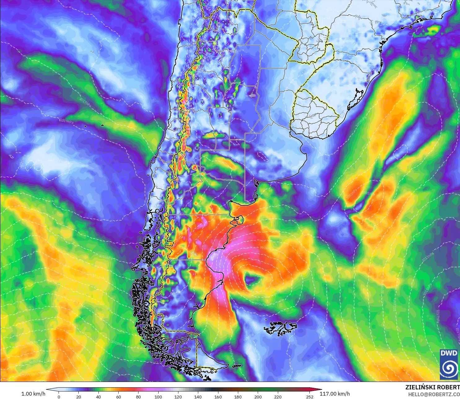 ICON modelo - Argentina, Ráfagas de viento