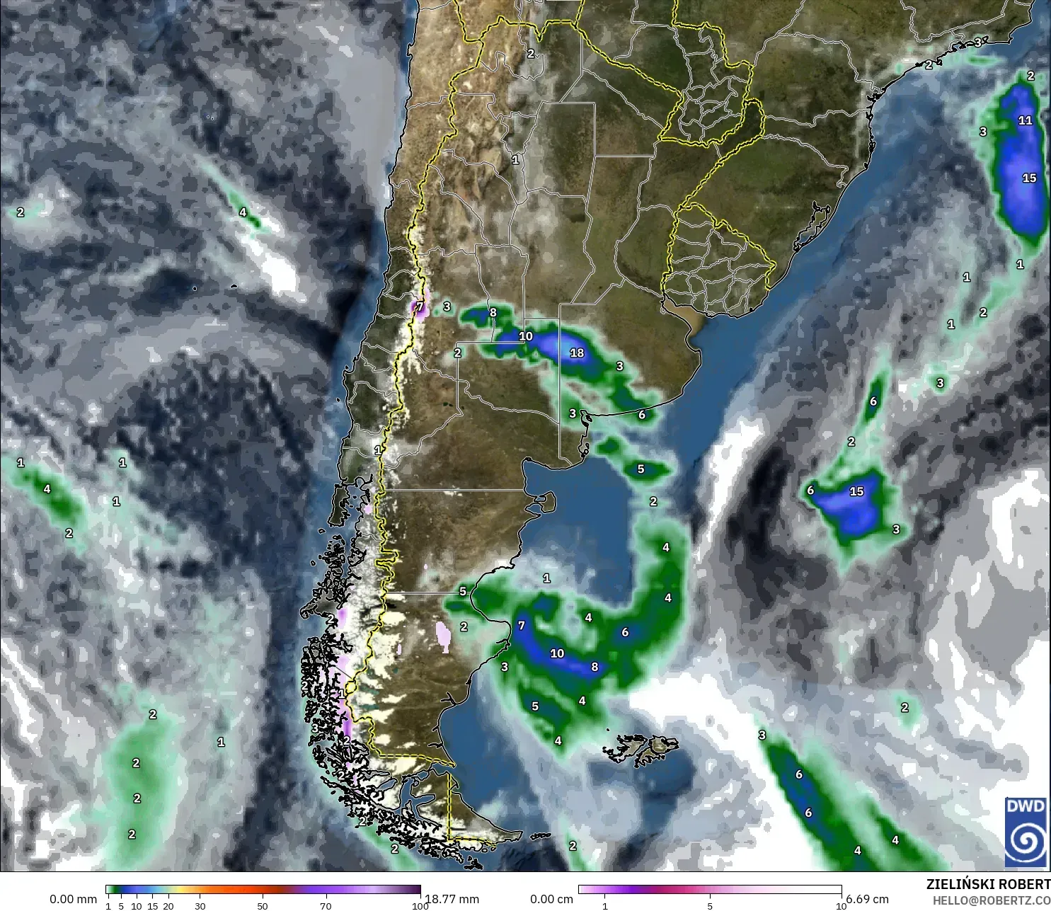 ICON modelo - Argentina, Precipitación, nubes y presión