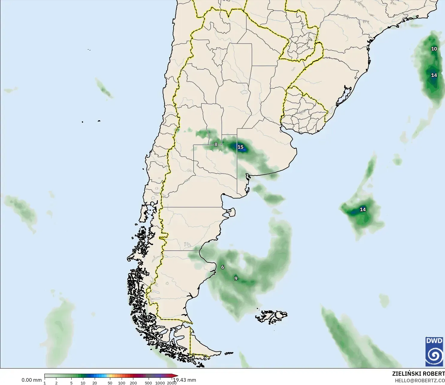ICON modelo - Argentina, Acumulación de precipitación