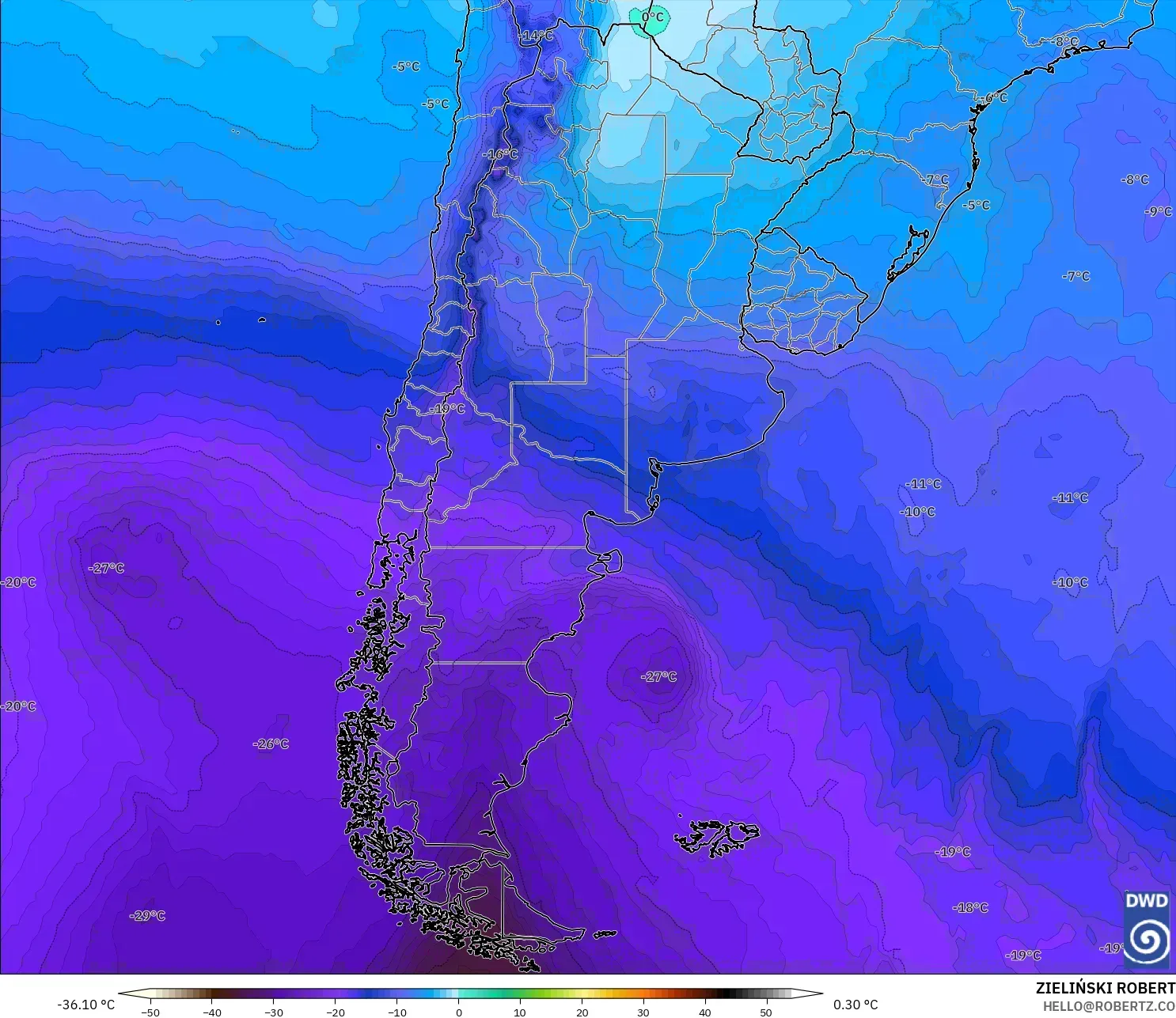 ICON modelo - Argentina, Temperatura a 500 hPa