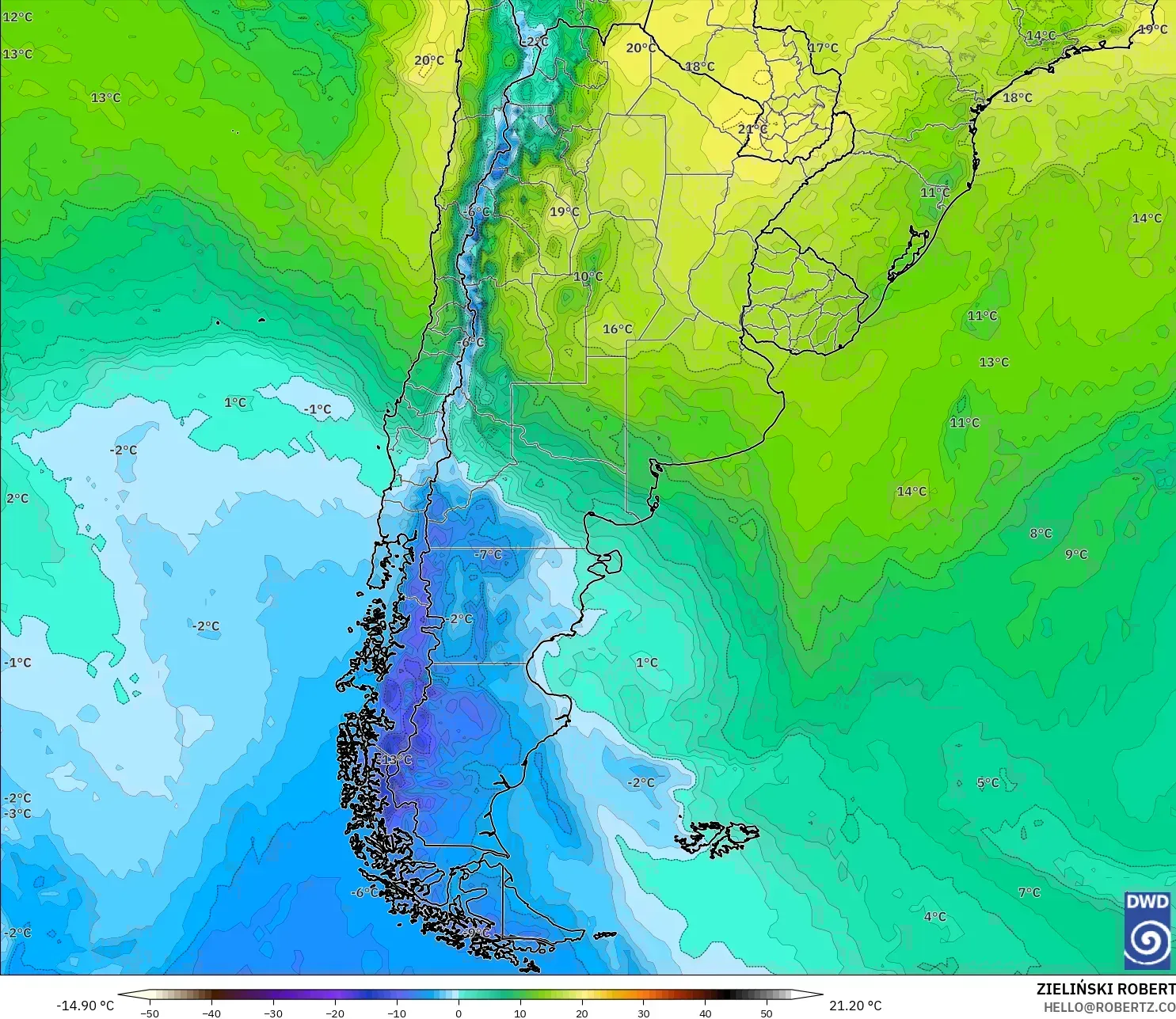 ICON modelo - Argentina, Temperatura a 850 hPa