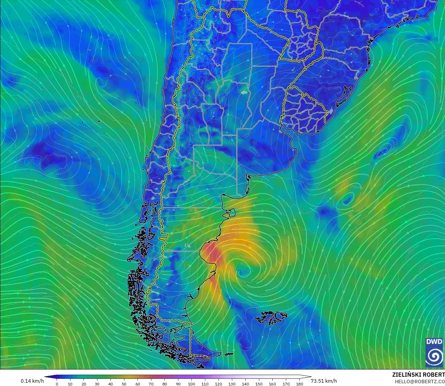 ICON modelo - Argentina, Viento a 10 m