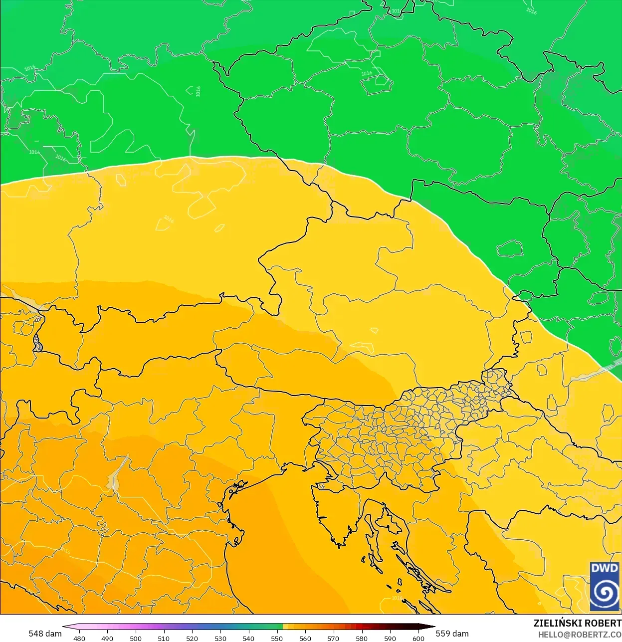 ICON modelo - Austria, Altura geopotencial a 500 hPa
