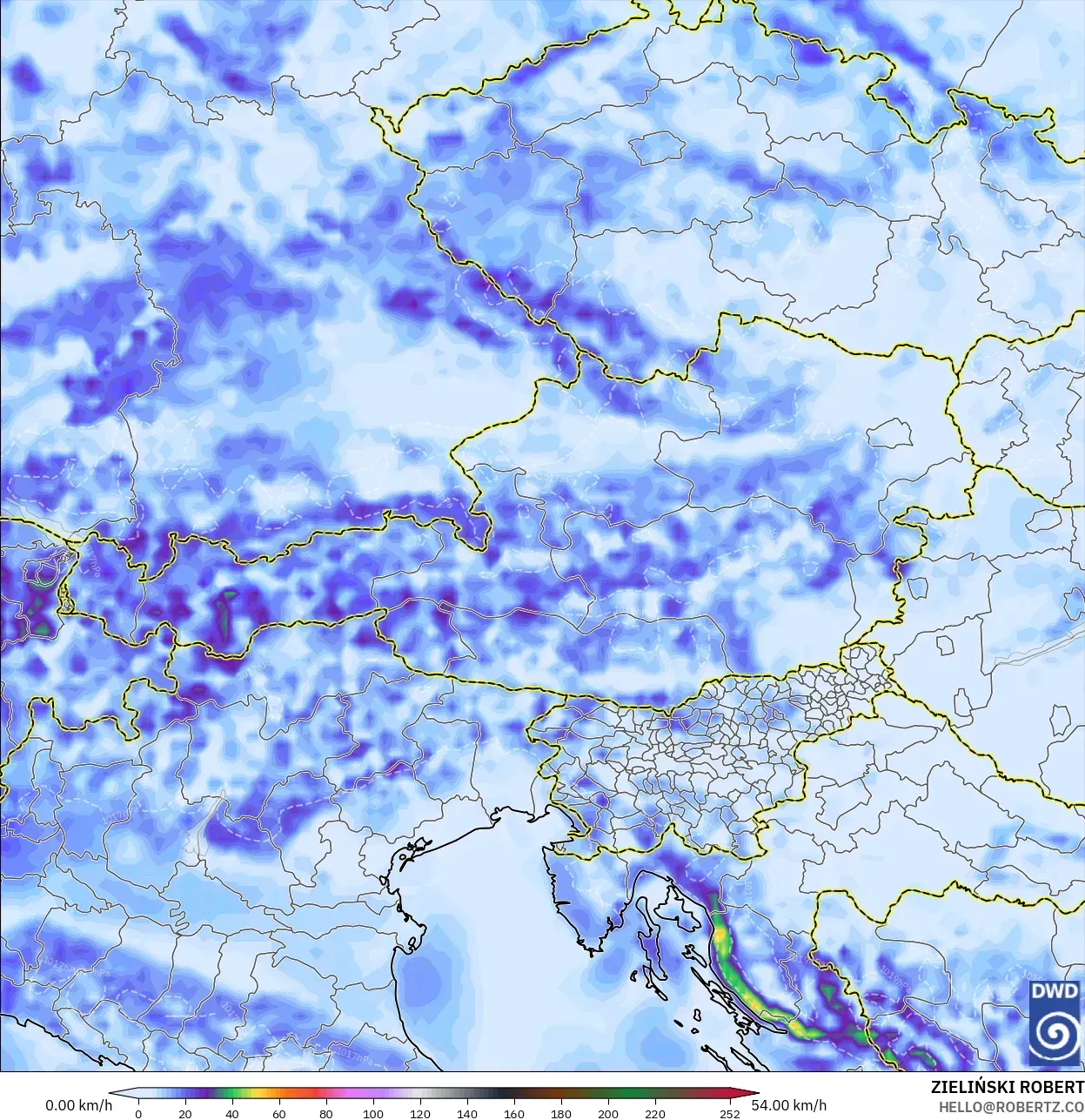 ICON modelo - Austria, Ráfagas de Viento Máximas
