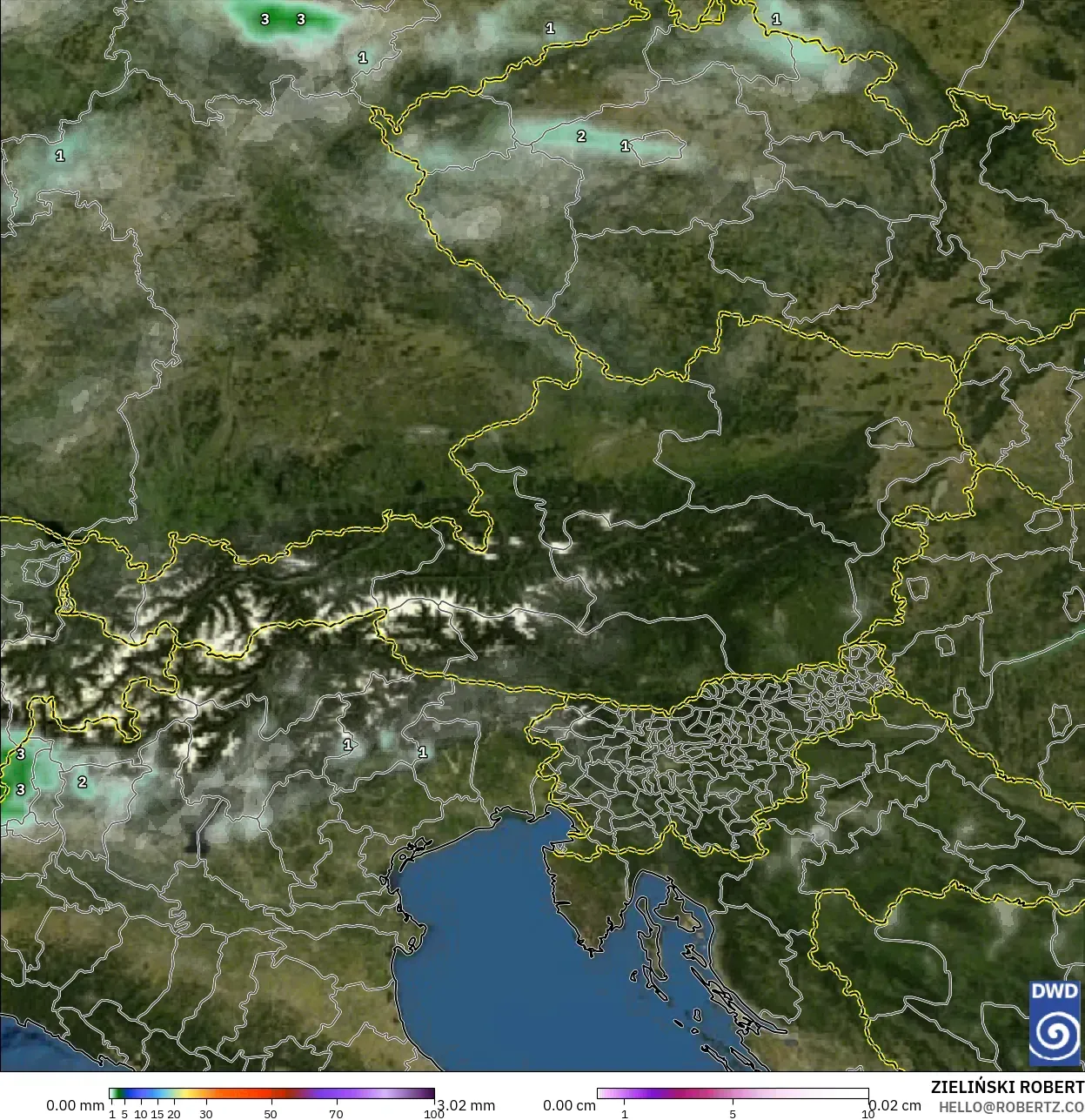 ICON modelo - Austria, Precipitación, nubes y presión