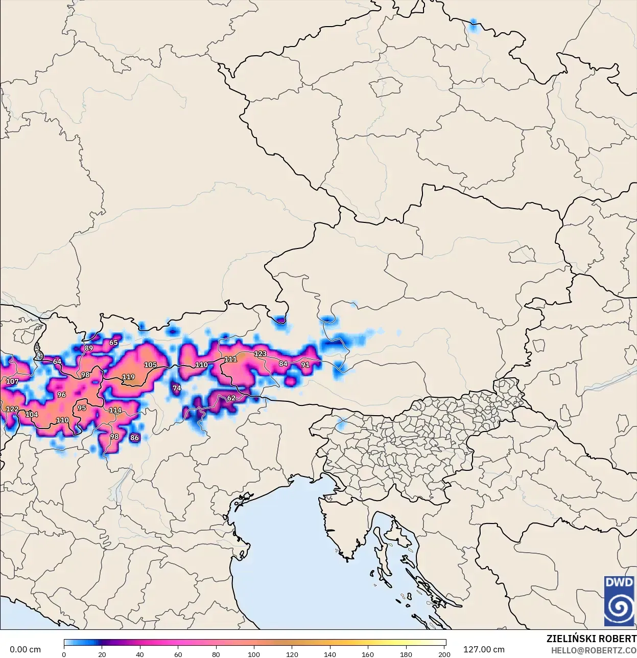 ICON modelo - Austria, Profundidad de nieve