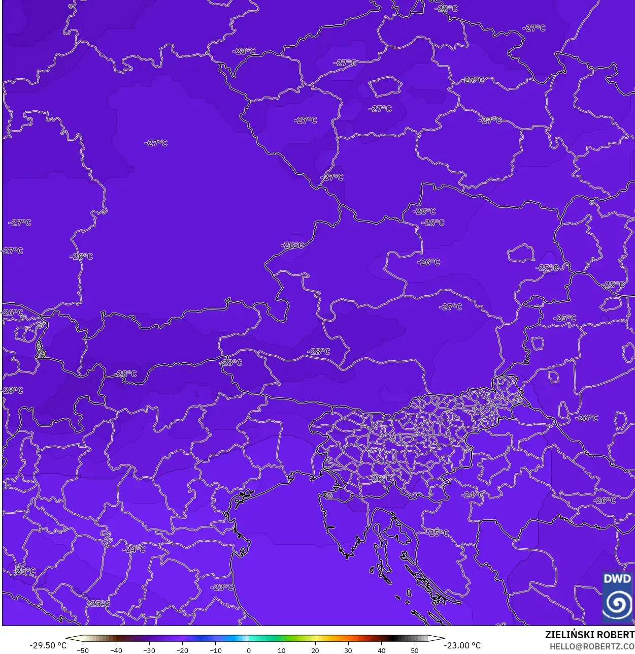 ICON modelo - Austria, Temperatura a 500 hPa