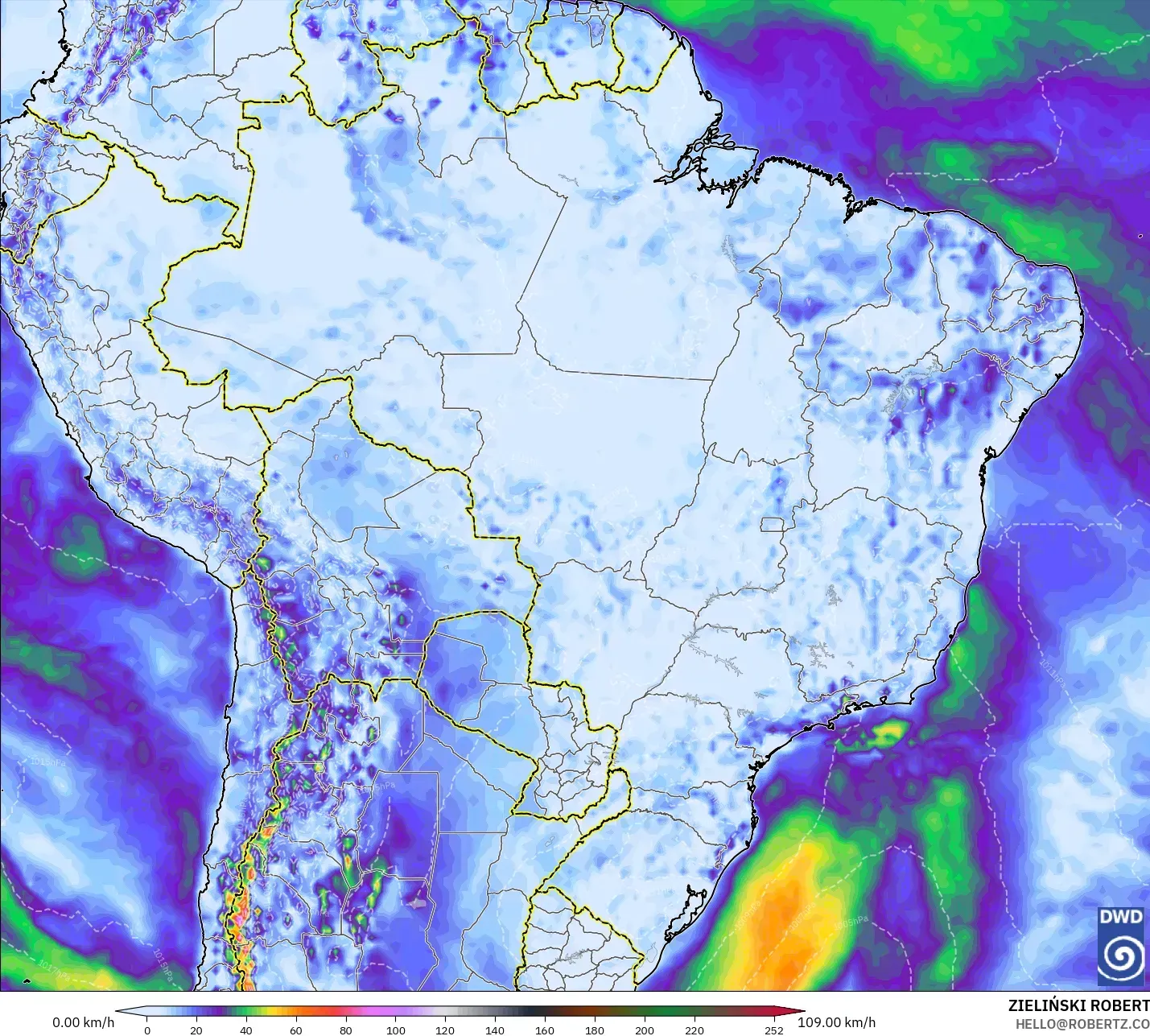 ICON modelo - Brasil, Ráfagas de viento