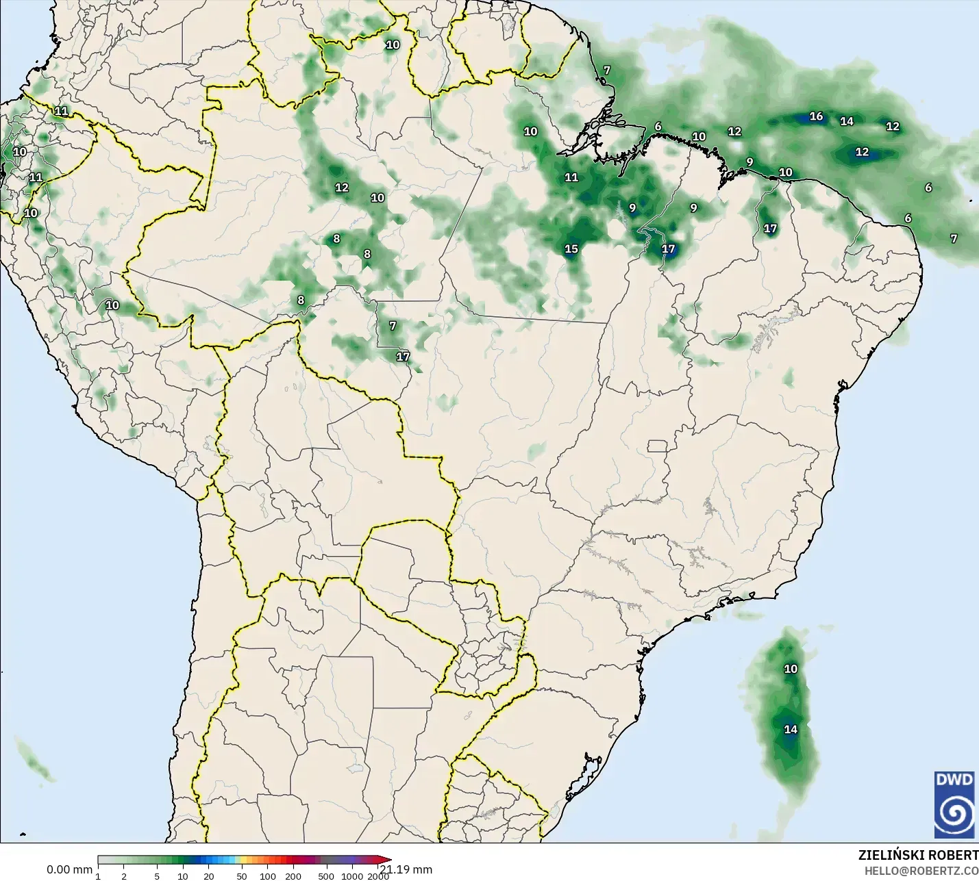 ICON modelo - Brasil, Acumulación de precipitación