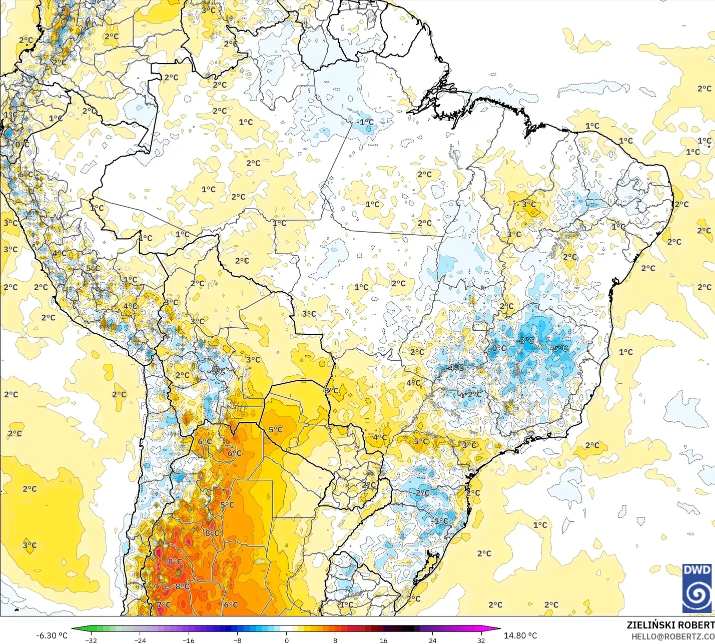 ICON modelo - Brasil, Anomalía de temperatura a 2 m