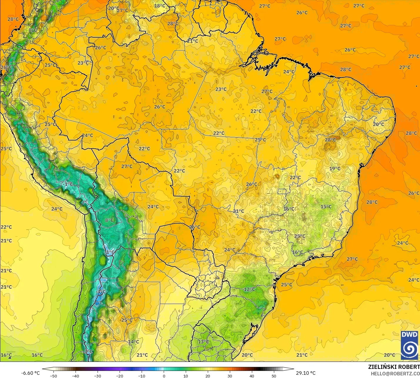 ICON modelo - Brasil, Temperatura a 2 m