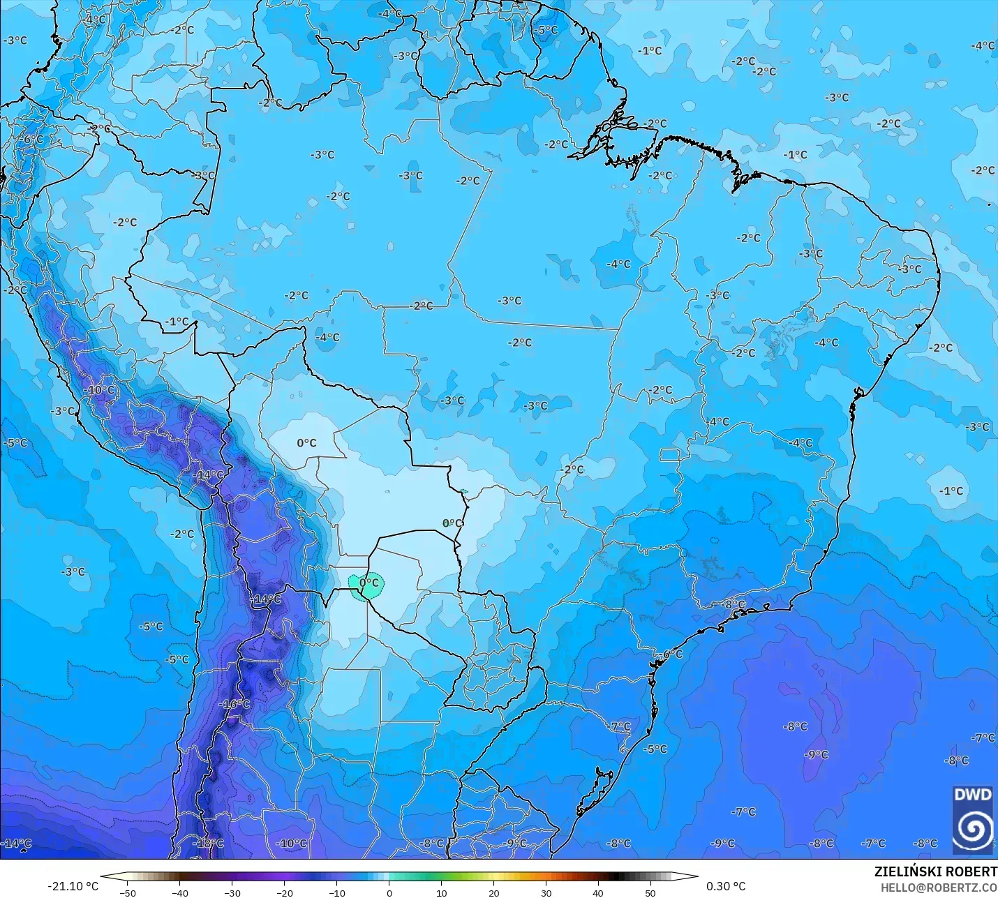 ICON modelo - Brasil, Temperatura a 500 hPa