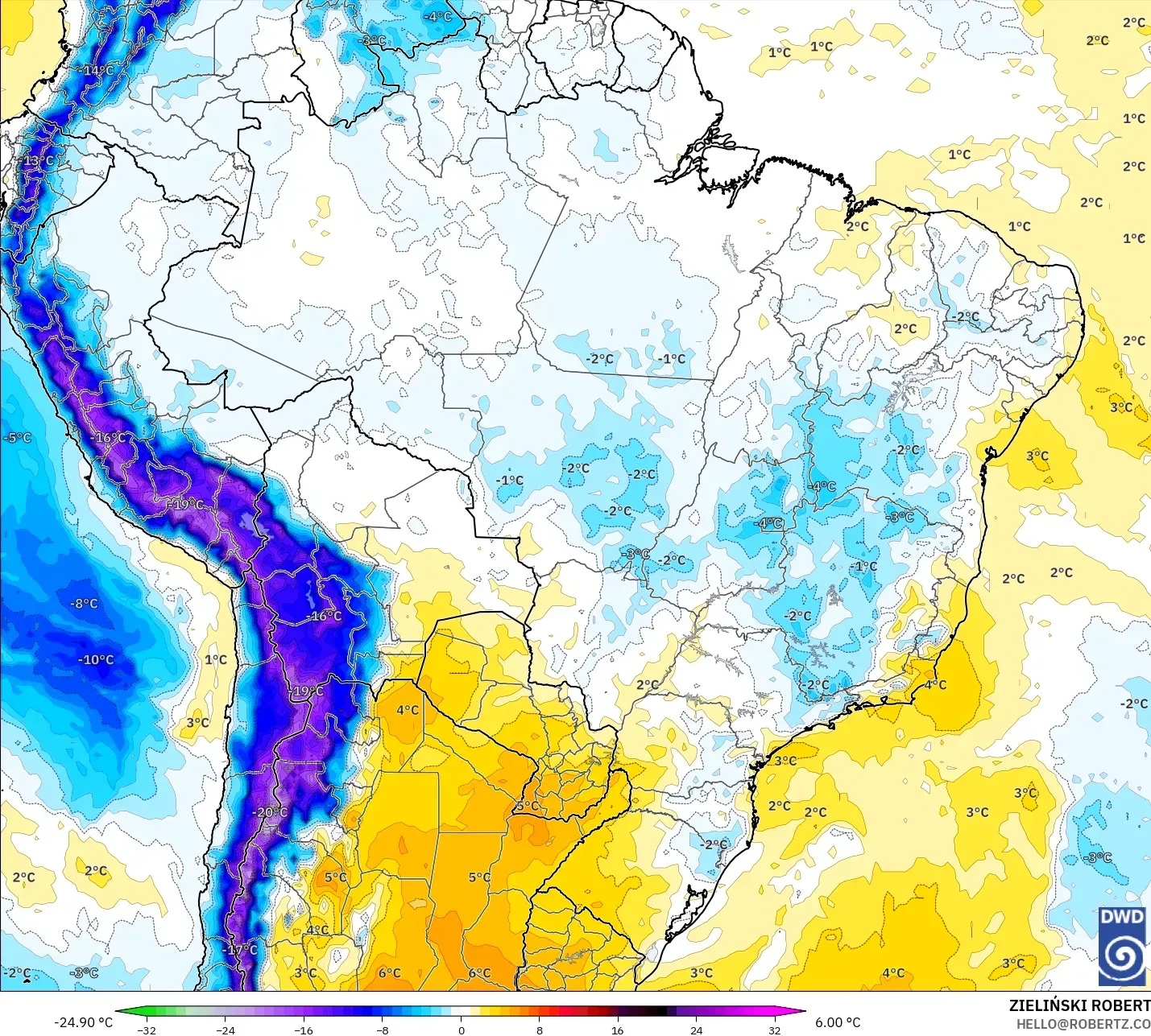 ICON modelo - Brasil, Anomalía de temperatura a 850 hPa
