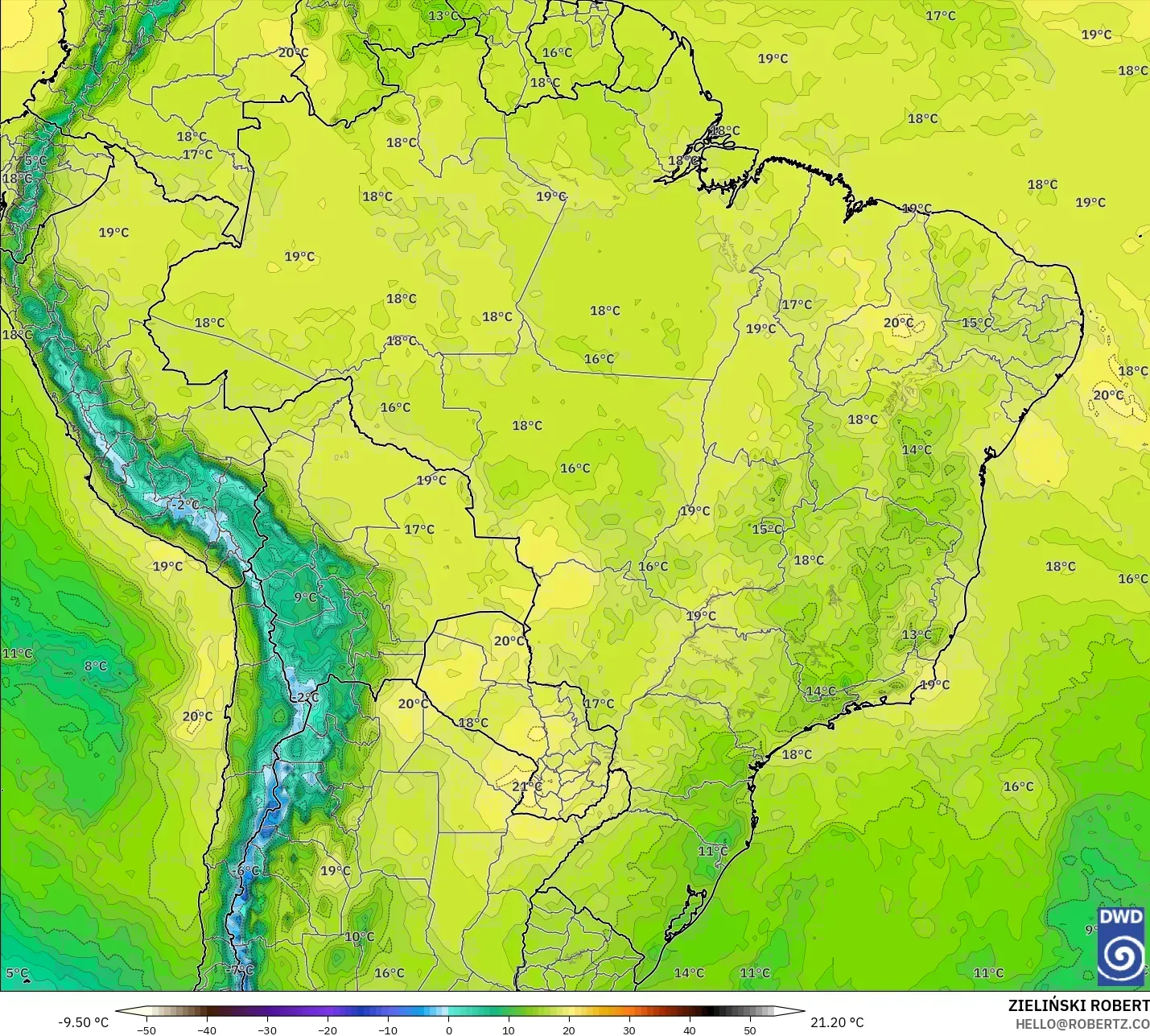 ICON modelo - Brasil, Temperatura a 850 hPa