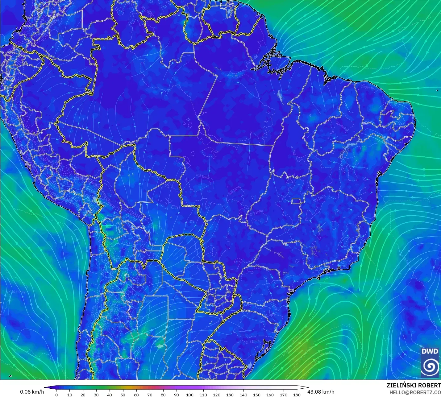 ICON modelo - Brasil, Viento a 10 m