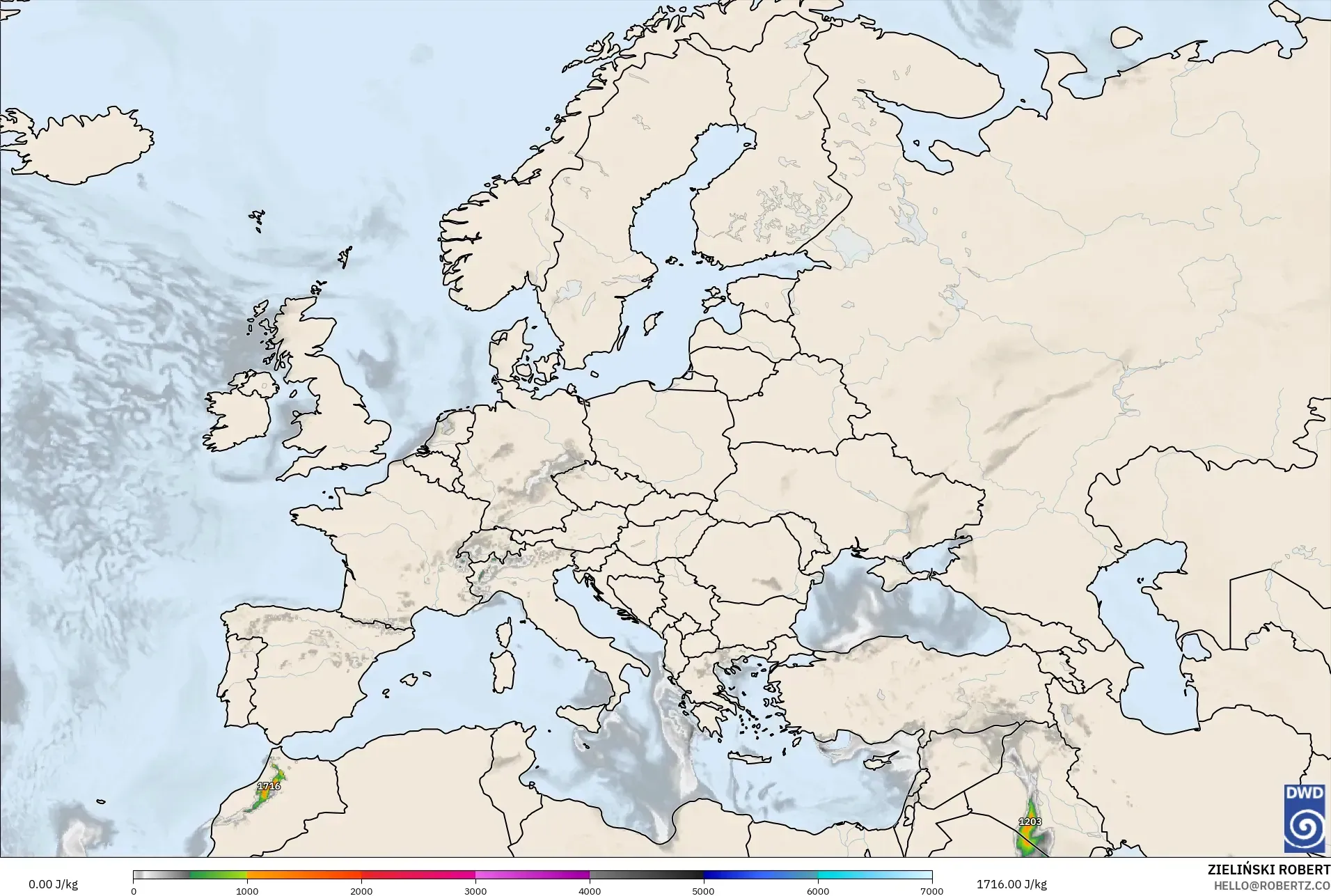 ICON modelo - Europa, CAPE