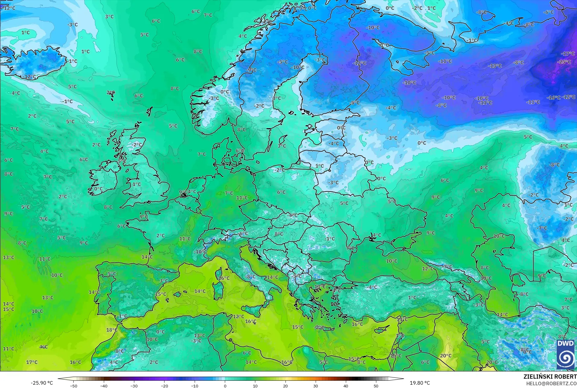 ICON modelo - Europa, Punto de rocío a 2 m