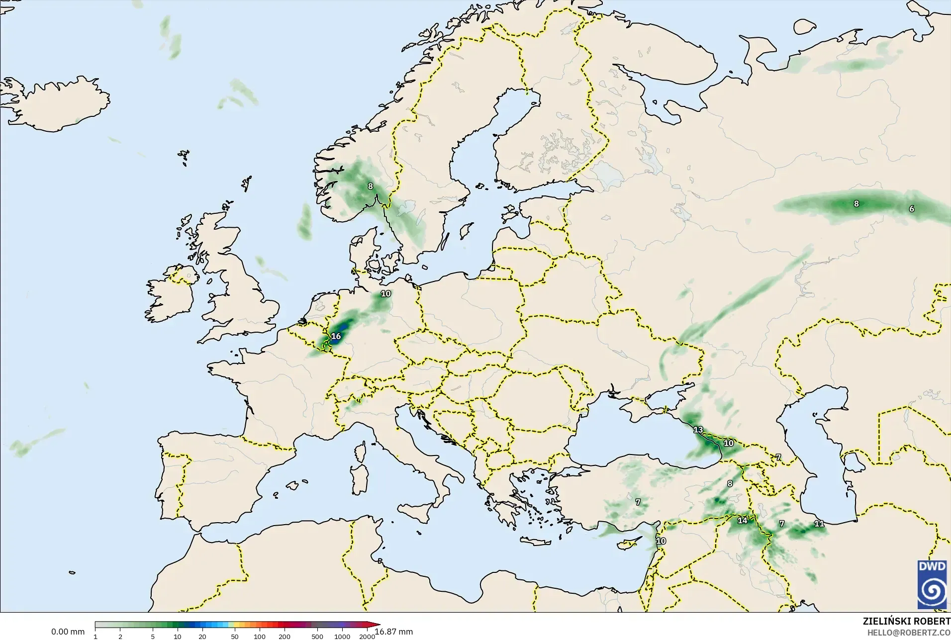 ICON modelo - Europa, Acumulación de precipitación