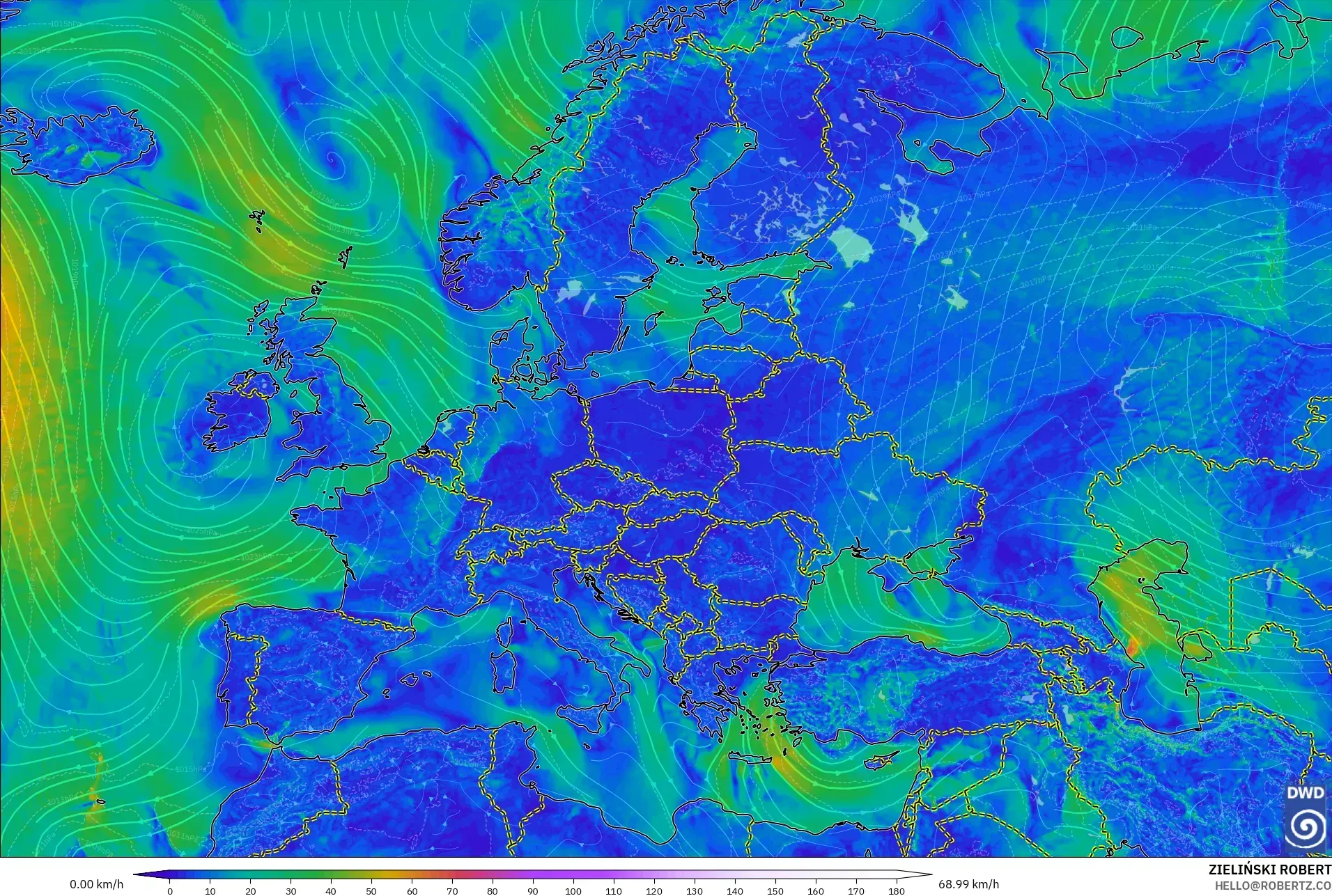ICON modelo - Europa, Viento a 10 m
