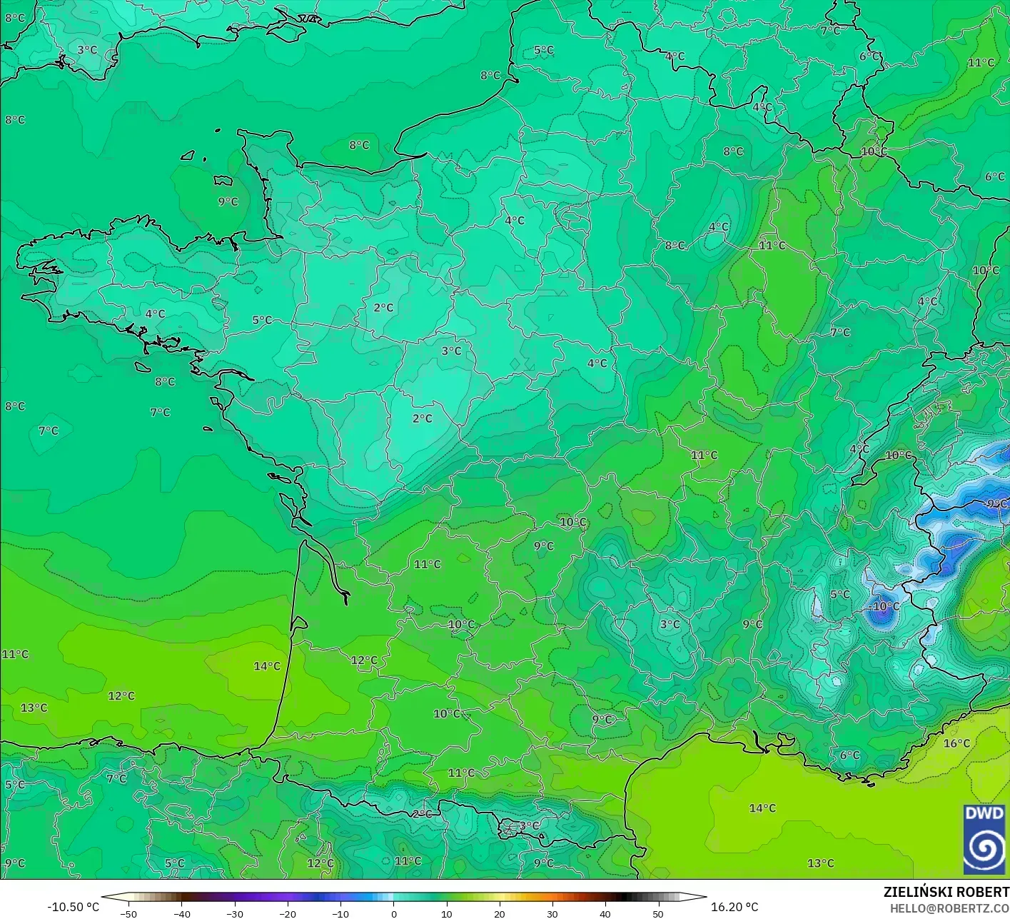 ICON modelo - Francia, Punto de rocío a 2 m