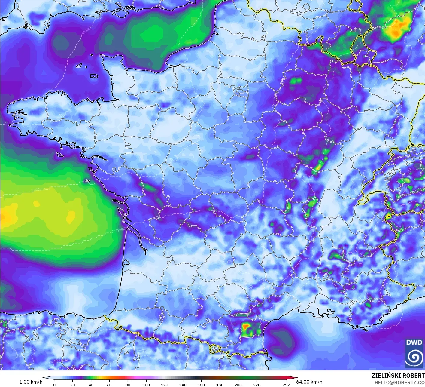 ICON modelo - Francia, Ráfagas de viento