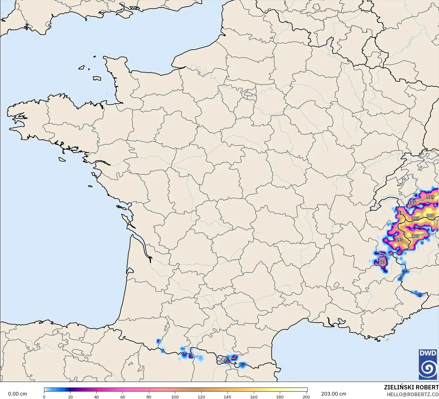 ICON modelo - Francia, Profundidad de nieve