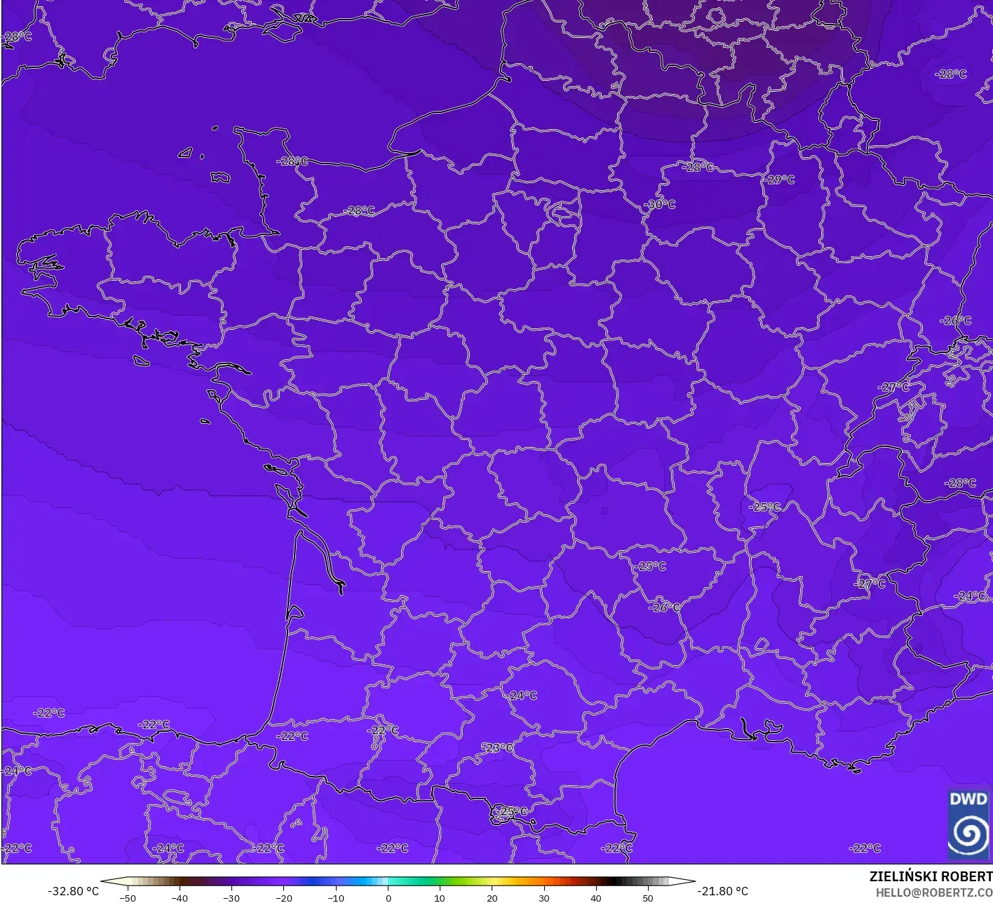 ICON modelo - Francia, Temperatura a 500 hPa