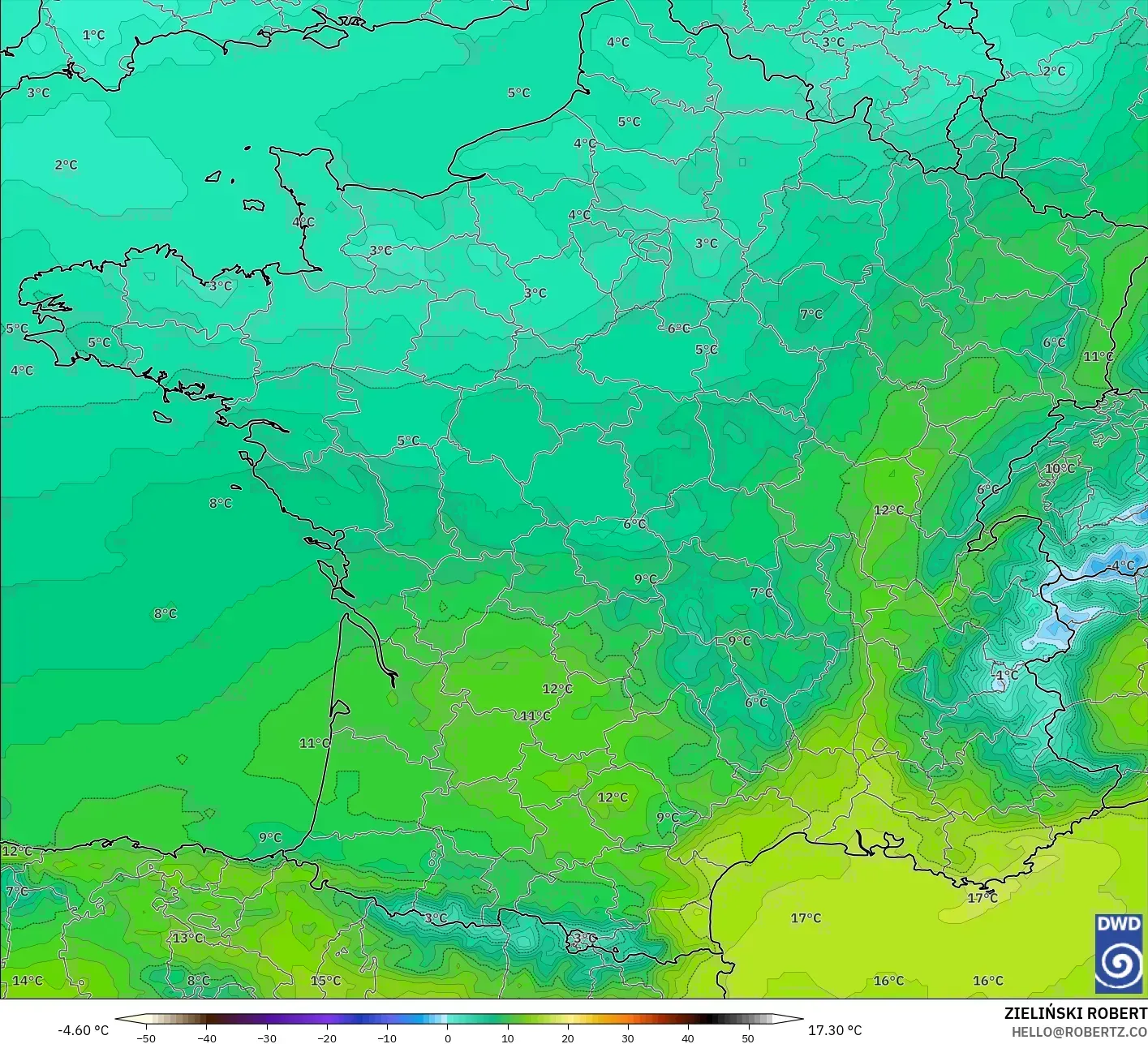ICON modelo - Francia, Temperatura a 850 hPa