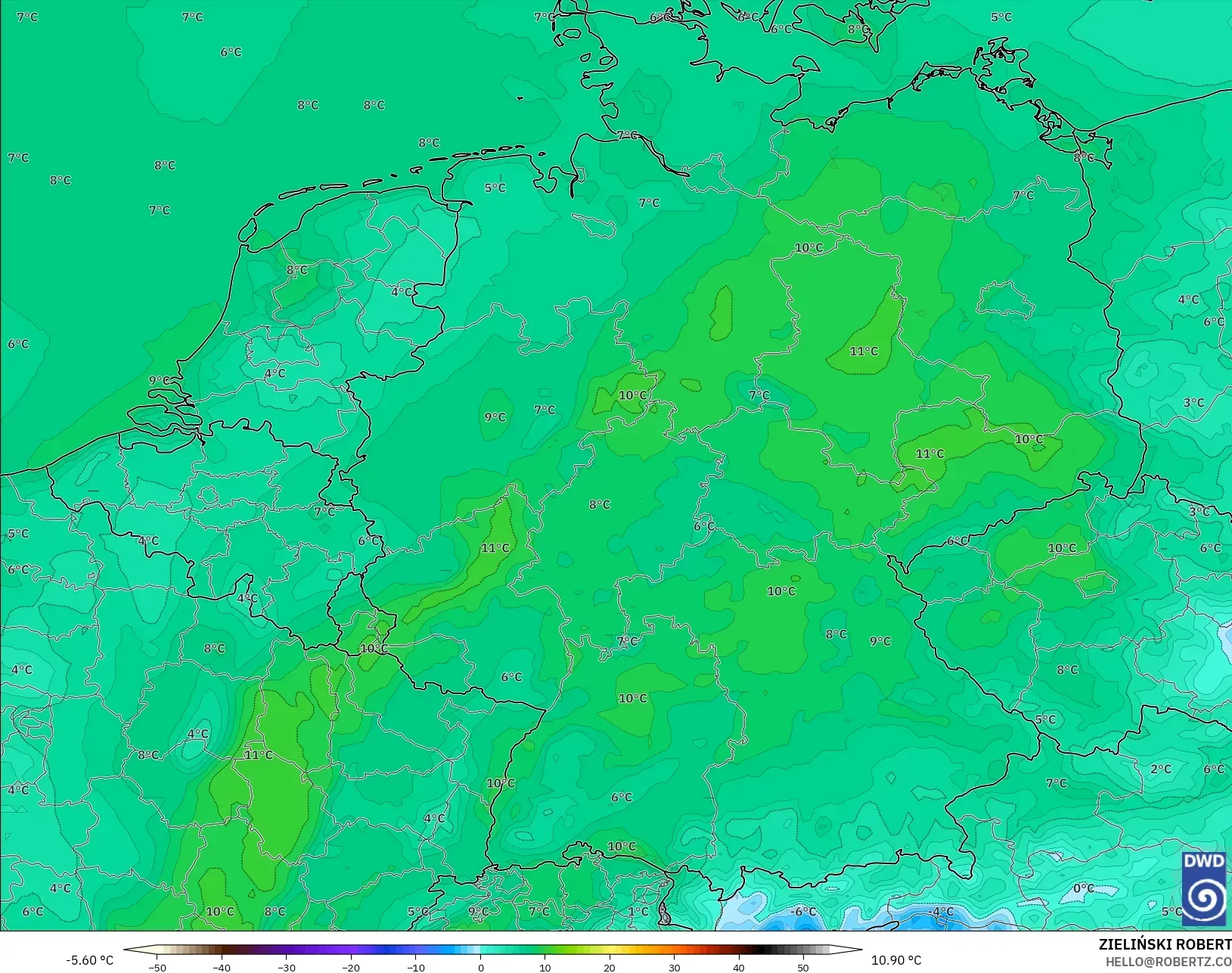 ICON modelo - Alemania, Punto de rocío a 2 m