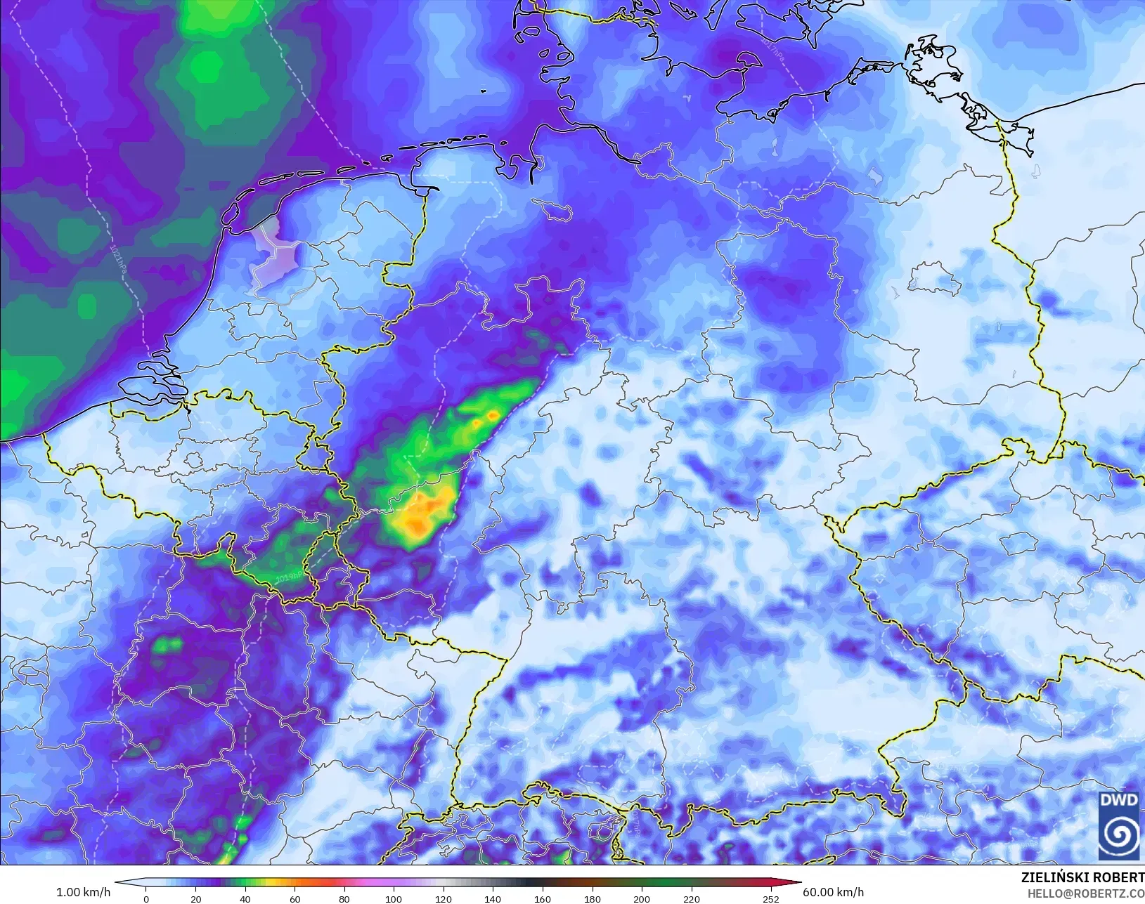 ICON modelo - Alemania, Ráfagas de viento