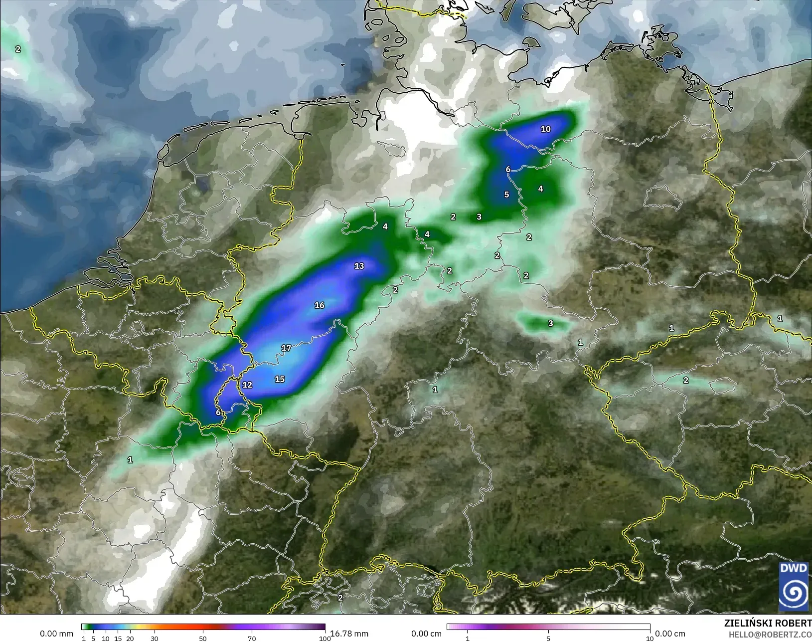 ICON modelo - Alemania, Precipitación, nubes y presión