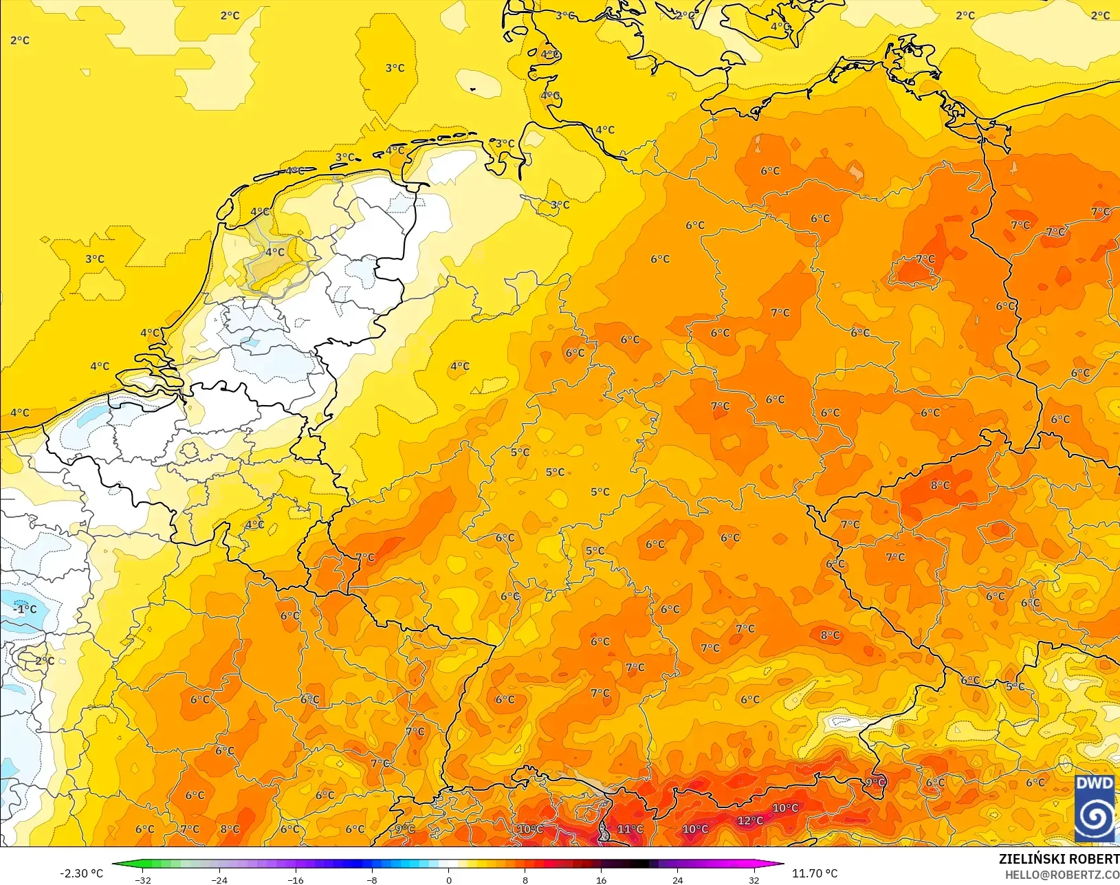ICON modelo - Alemania, Anomalía de temperatura a 2 m