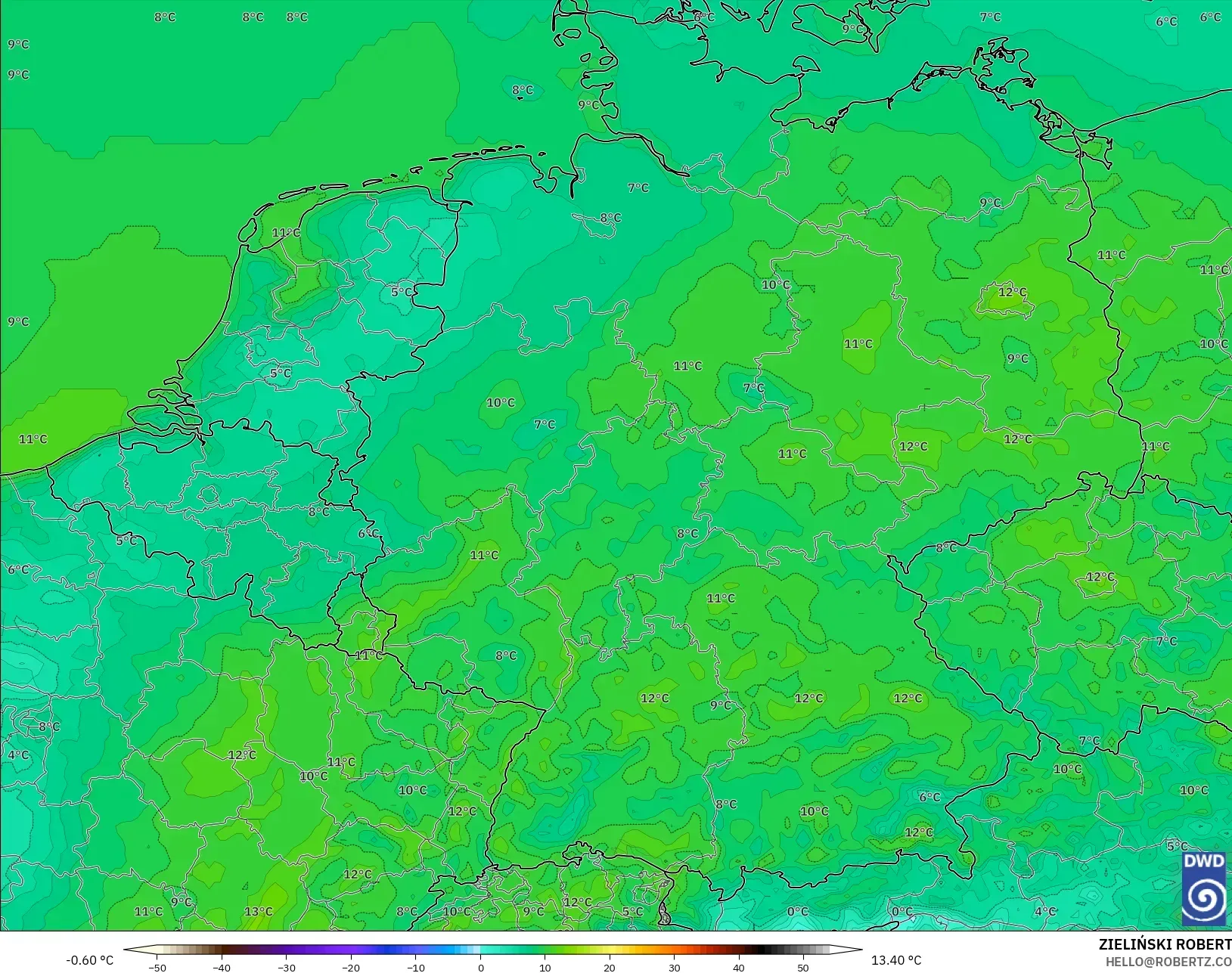 ICON modelo - Alemania, Temperatura a 2 m