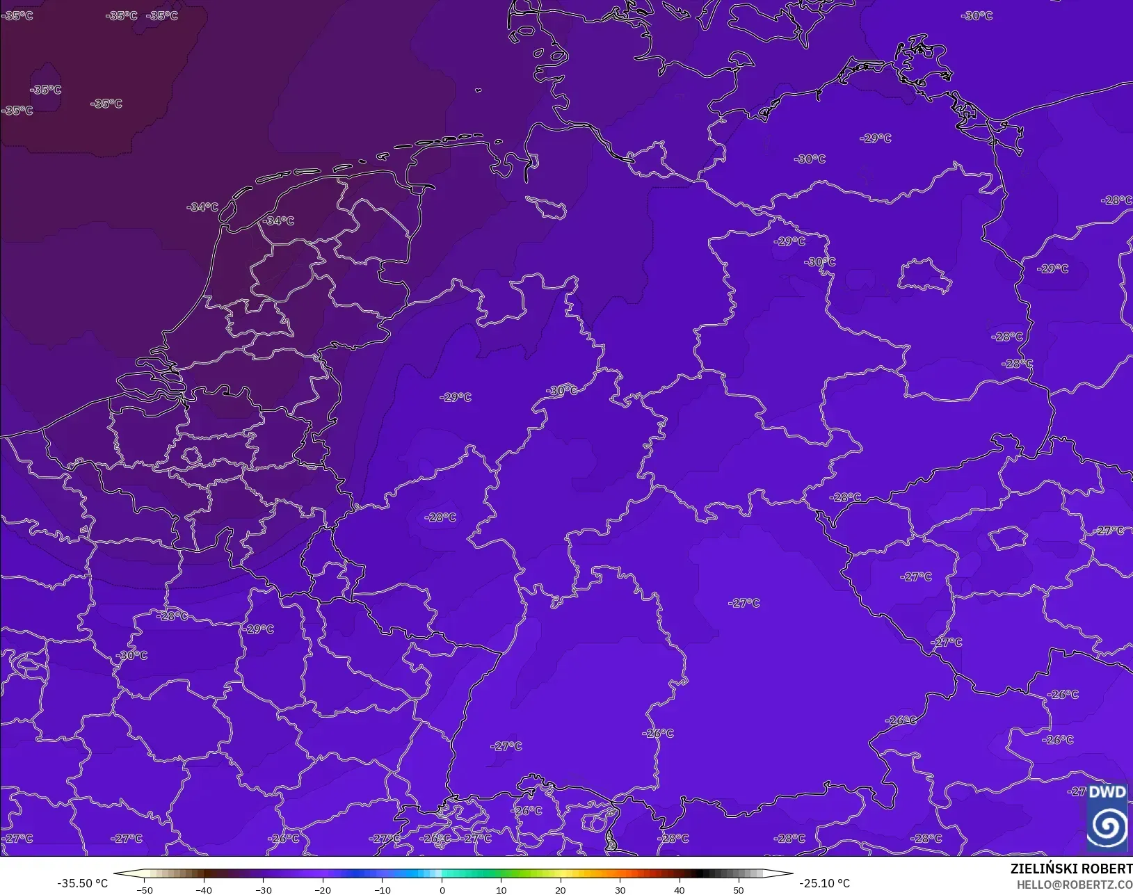 ICON modelo - Alemania, Temperatura a 500 hPa