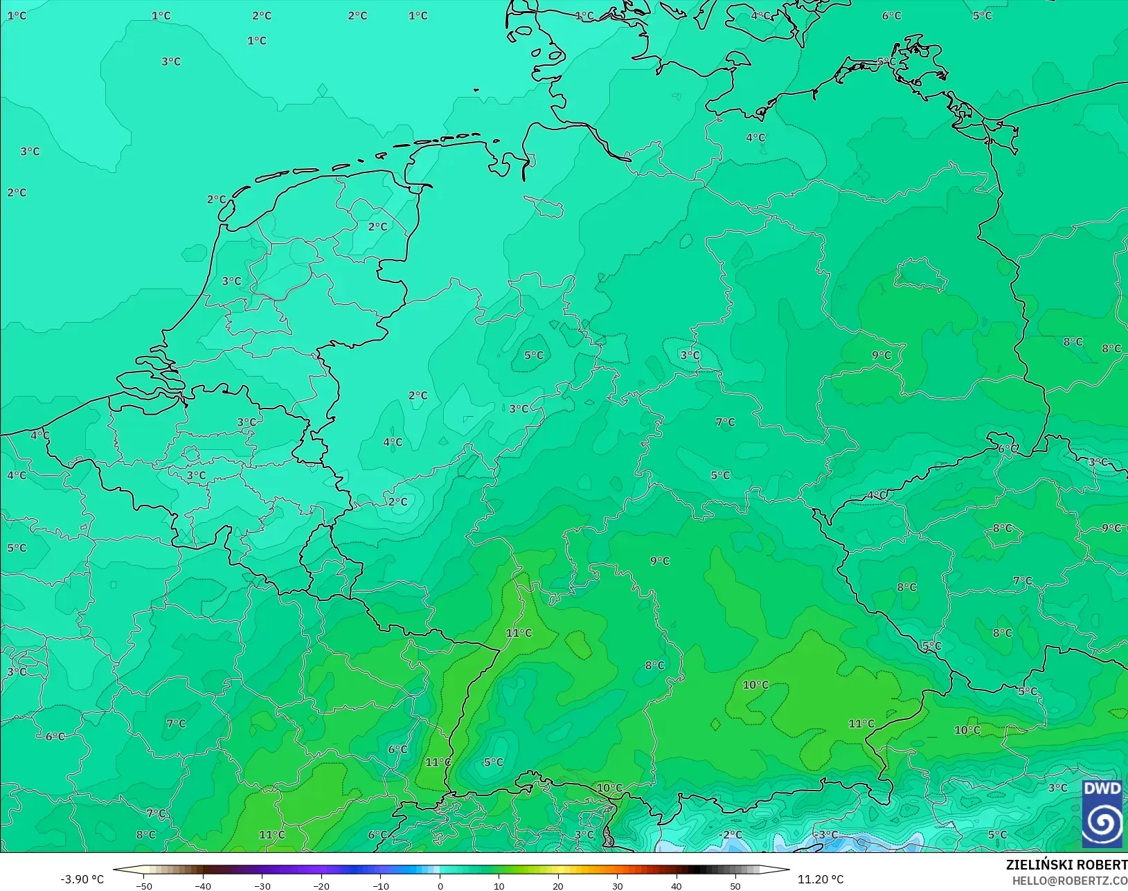 ICON modelo - Alemania, Temperatura a 850 hPa