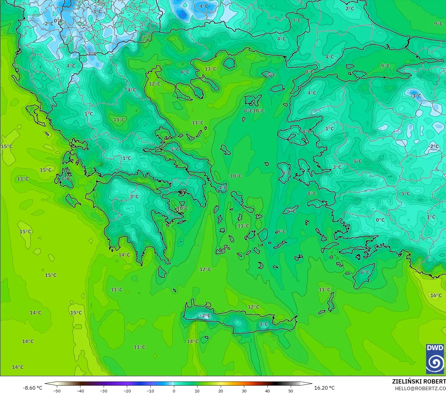 ICON modelo - Grecia, Punto de rocío a 2 m